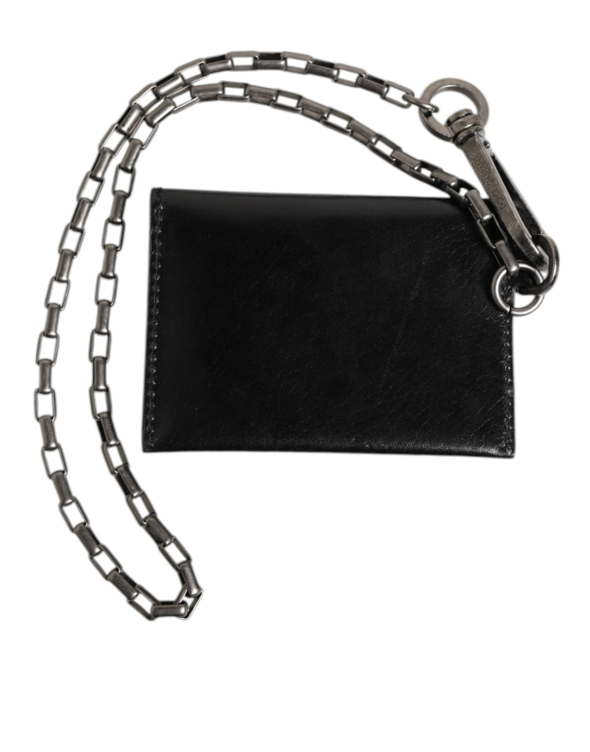 Dolce & Gabbana Black Cavallo Leather Wallet Chain Snap Bifold Card Men's Holder