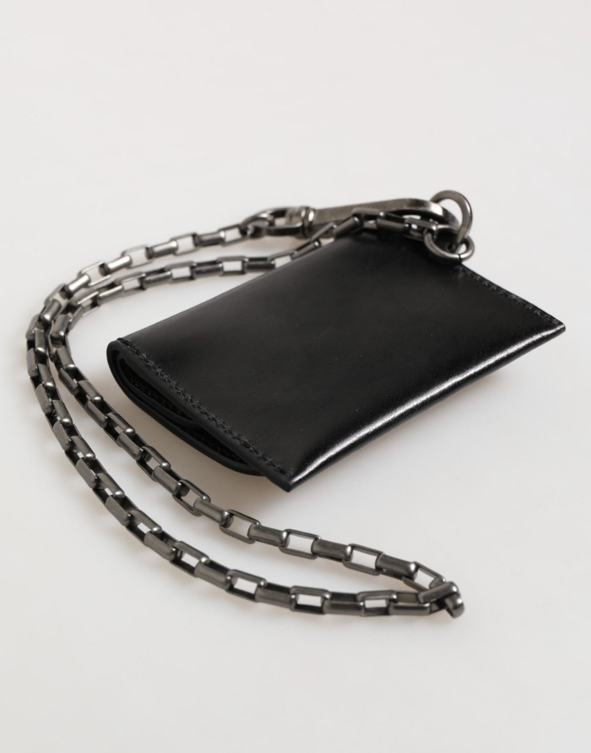 Dolce & Gabbana Black Cavallo Leather Wallet Chain Snap Bifold Card Men's Holder