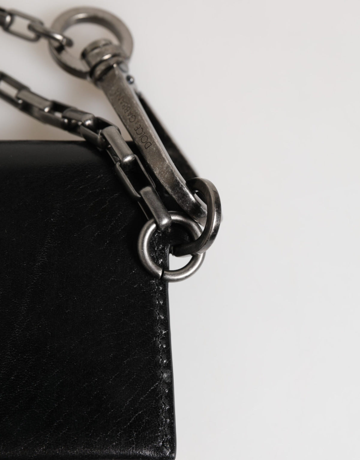 Dolce & Gabbana Black Cavallo Leather Wallet Chain Snap Bifold Card Men's Holder