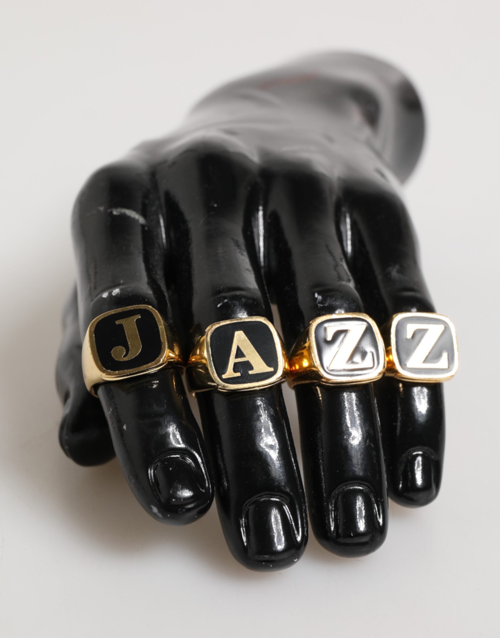 Dolce & Gabbana Gold Tone Brass JAZZ Letter Set 4 Pieces Adjustable Men's Ring (Pre-Owned)