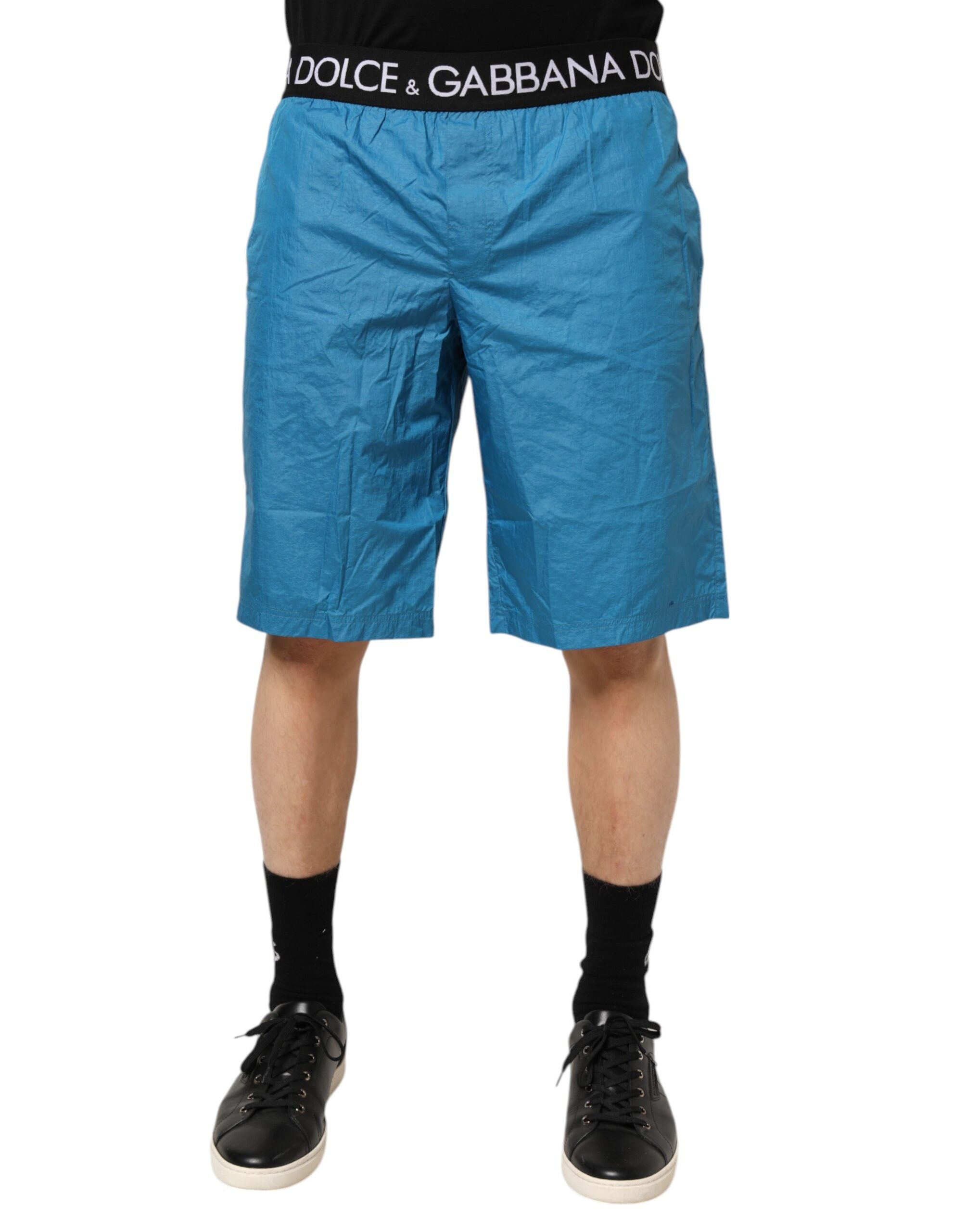 Dolce & Gabbana Blue Logo Waistband Beachwear Shorts Men's Swimwear