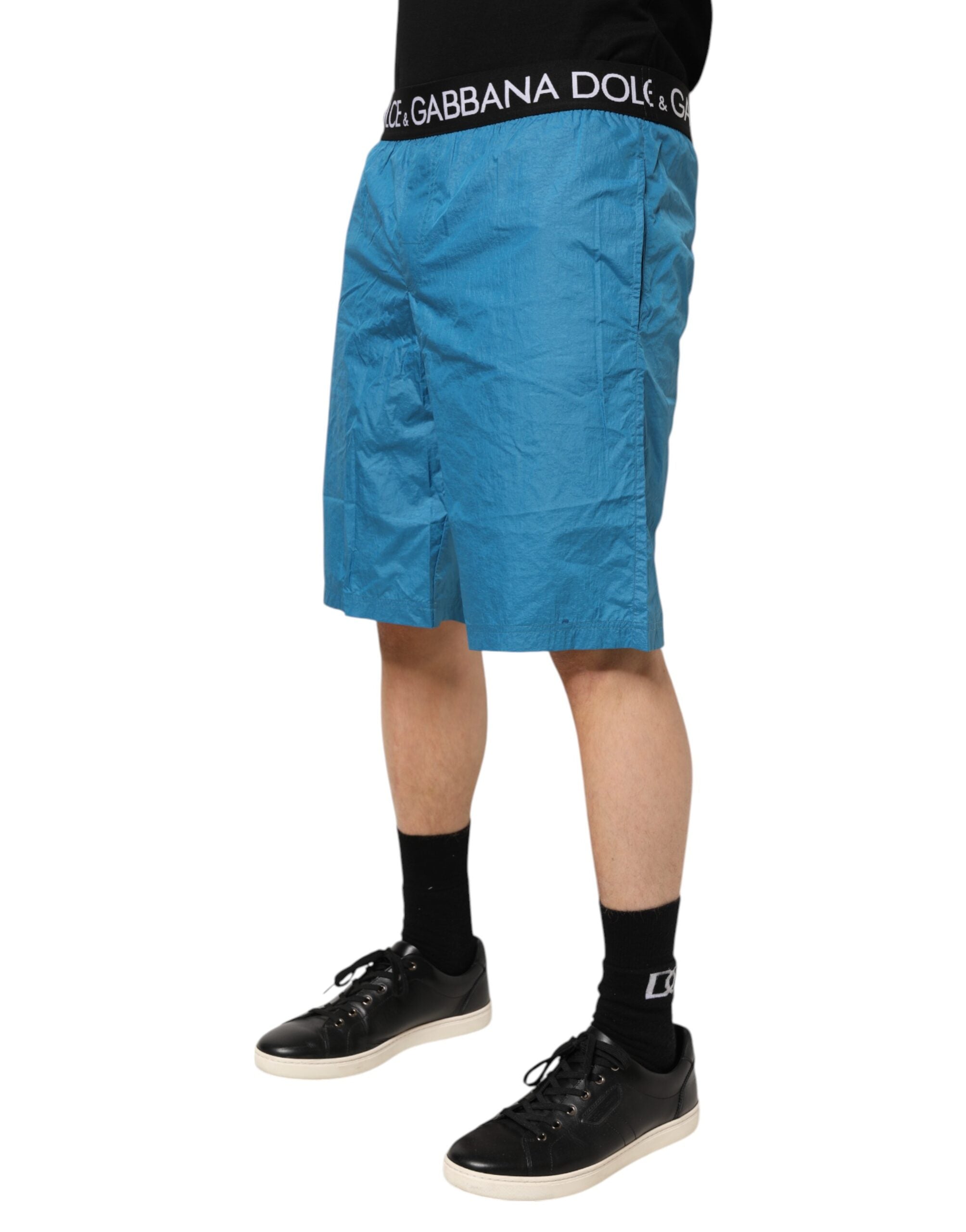 Dolce & Gabbana Blue Logo Waistband Beachwear Shorts Men's Swimwear
