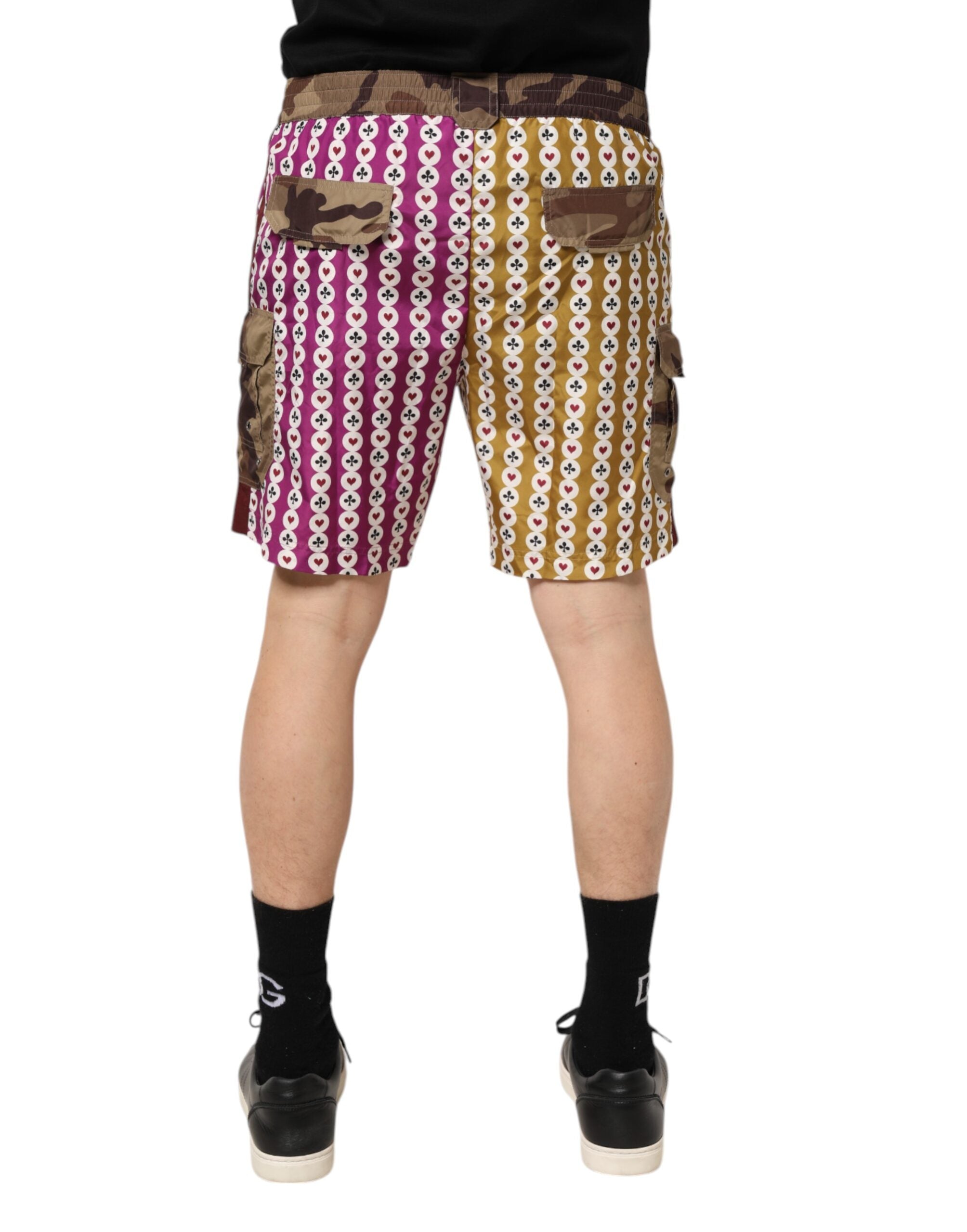 Dolce & Gabbana Multicolor Playing Card Camouflage Shorts Men's Swimwear