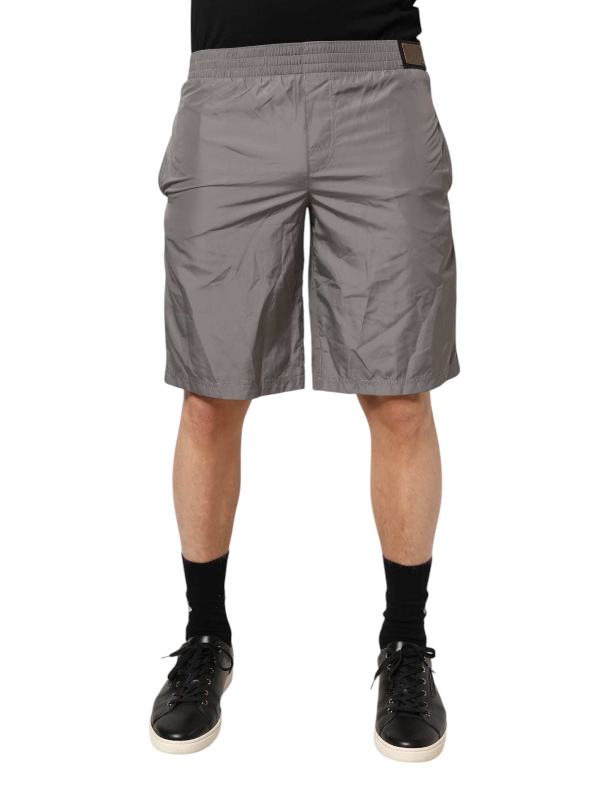 Dolce & Gabbana Light Gray Nylon Elastic Waist Shorts Men's Swimwear