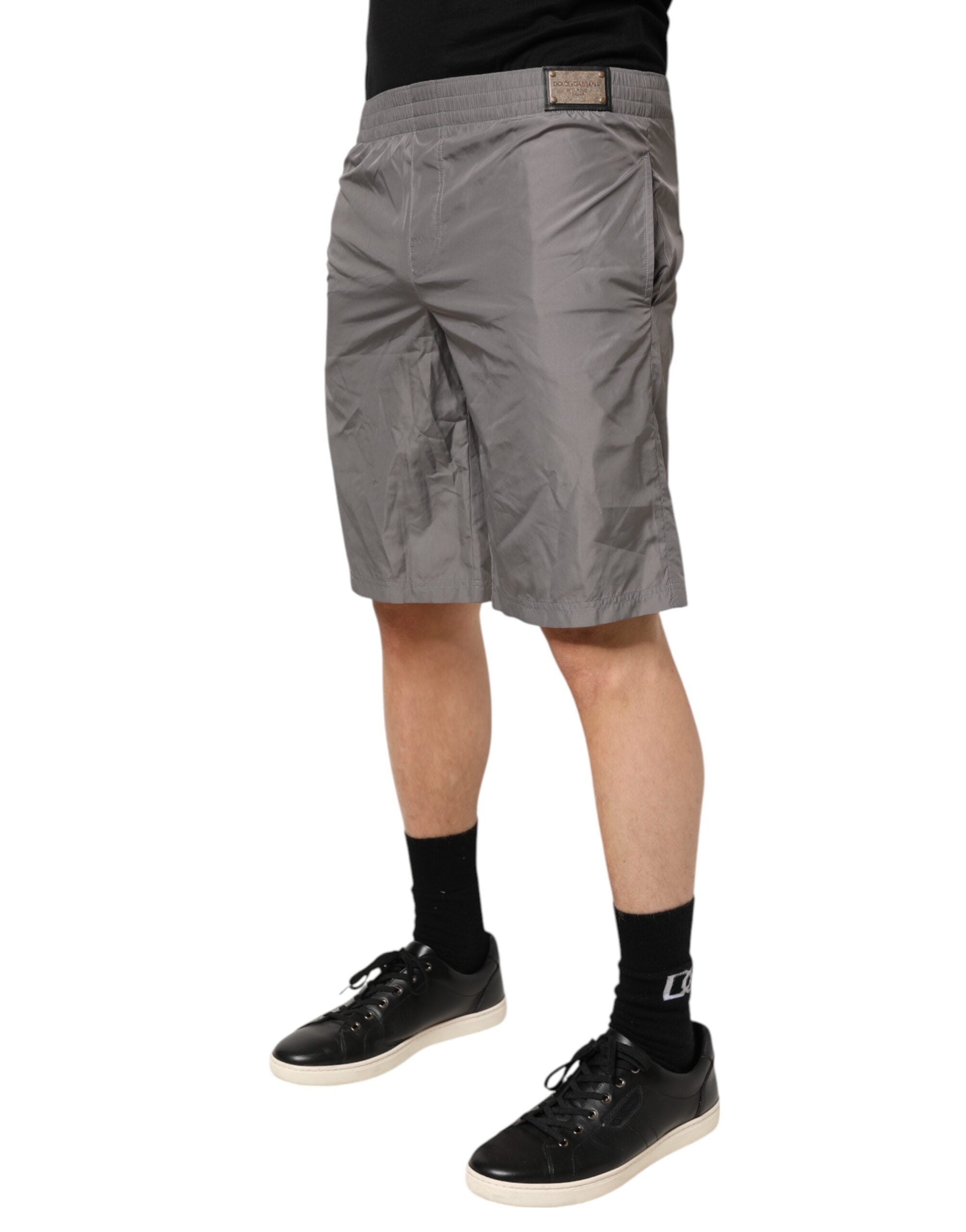 Dolce & Gabbana Light Gray Nylon Elastic Waist Shorts Men's Swimwear