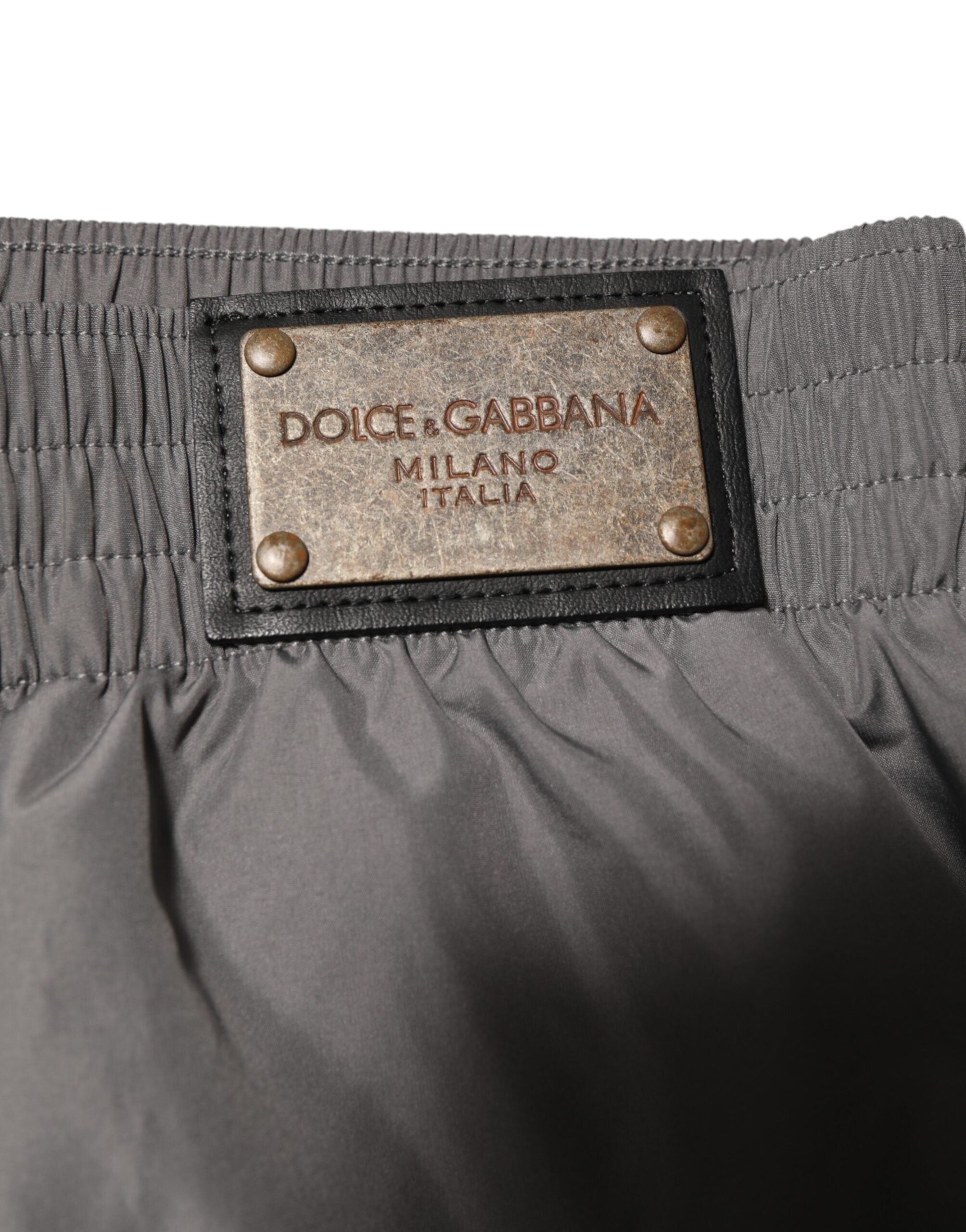 Dolce & Gabbana Light Gray Nylon Elastic Waist Shorts Men's Swimwear