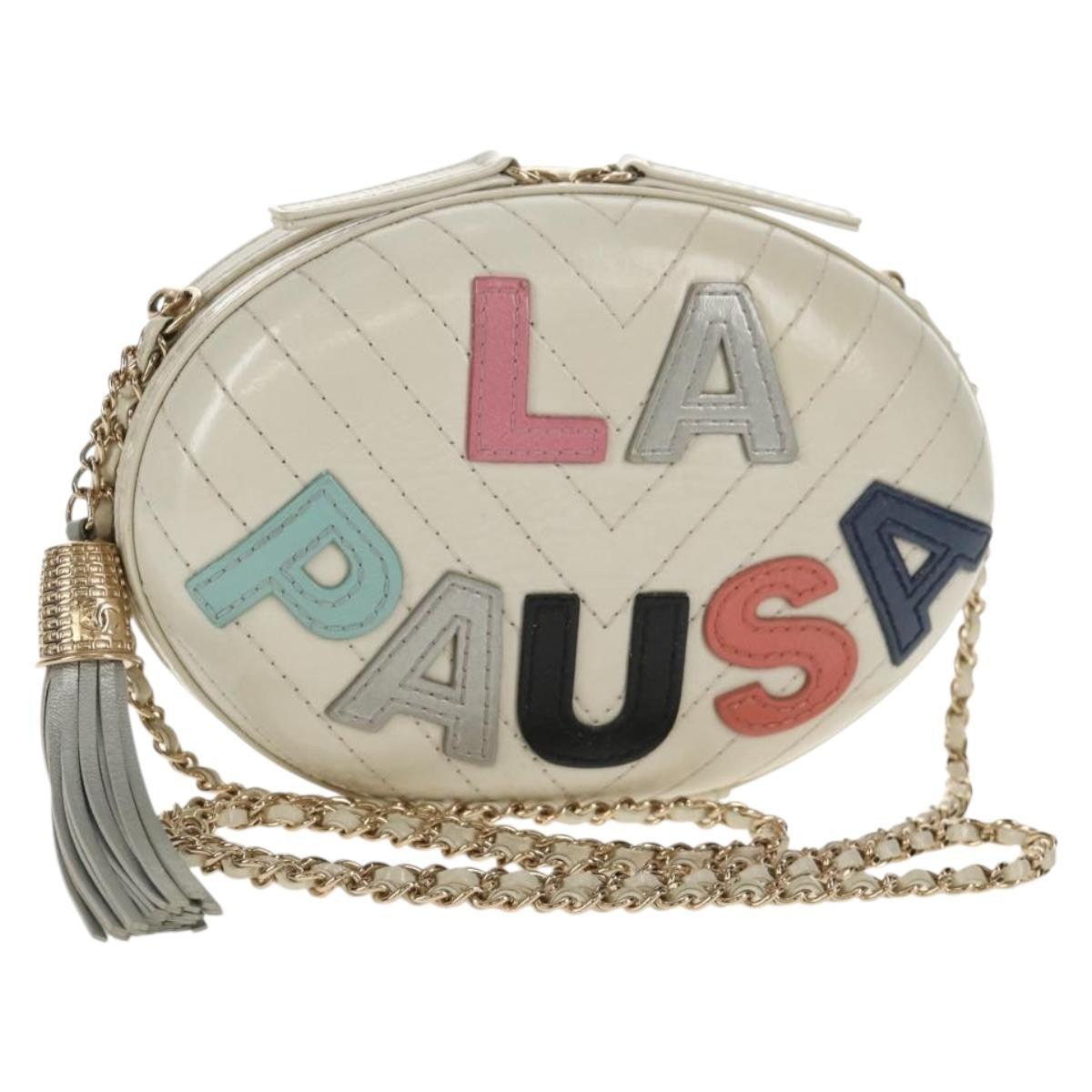 Chanel La Pausa Evening Chevron Lambskin With Applique White Leather Handbag (Pre-Owned)