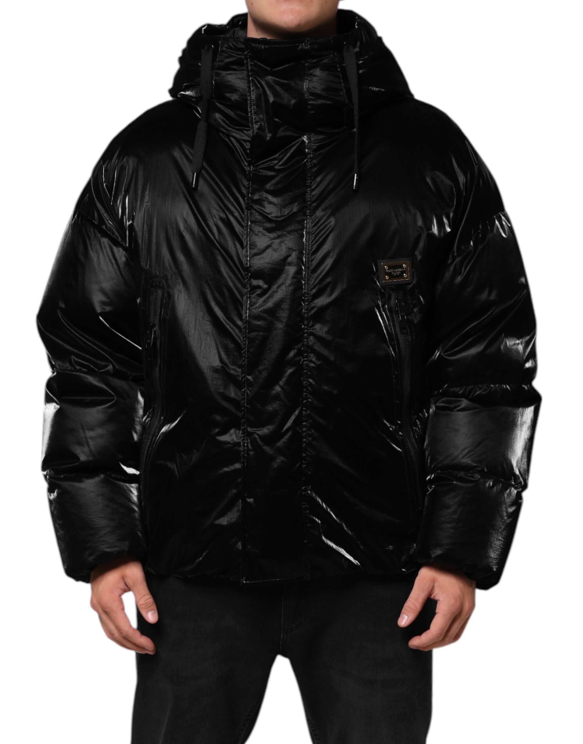 Dolce & Gabbana Black Logo Full Zip Hooded Quilted Men's Jacket (Pre-Owned)