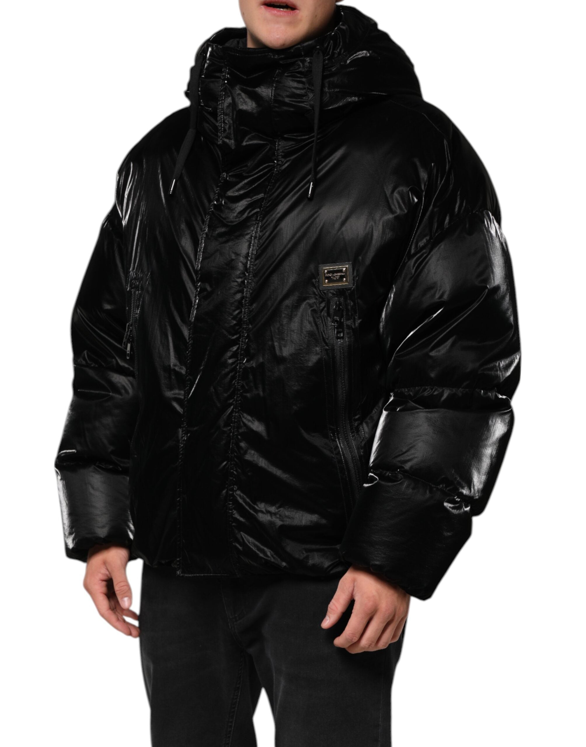 Dolce & Gabbana Black Logo Full Zip Hooded Quilted Men's Jacket (Pre-Owned)