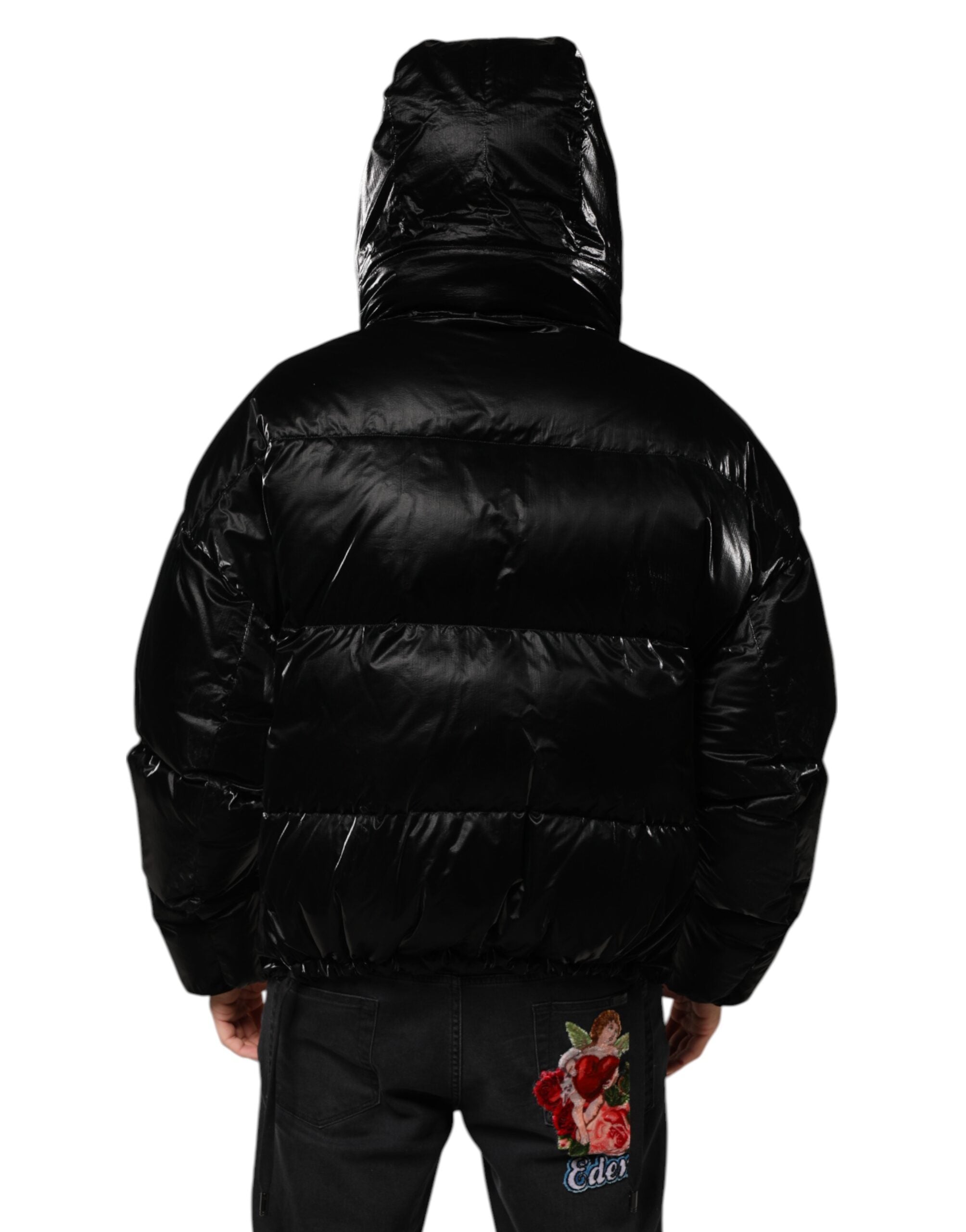 Dolce & Gabbana Black Logo Full Zip Hooded Quilted Men's Jacket (Pre-Owned)