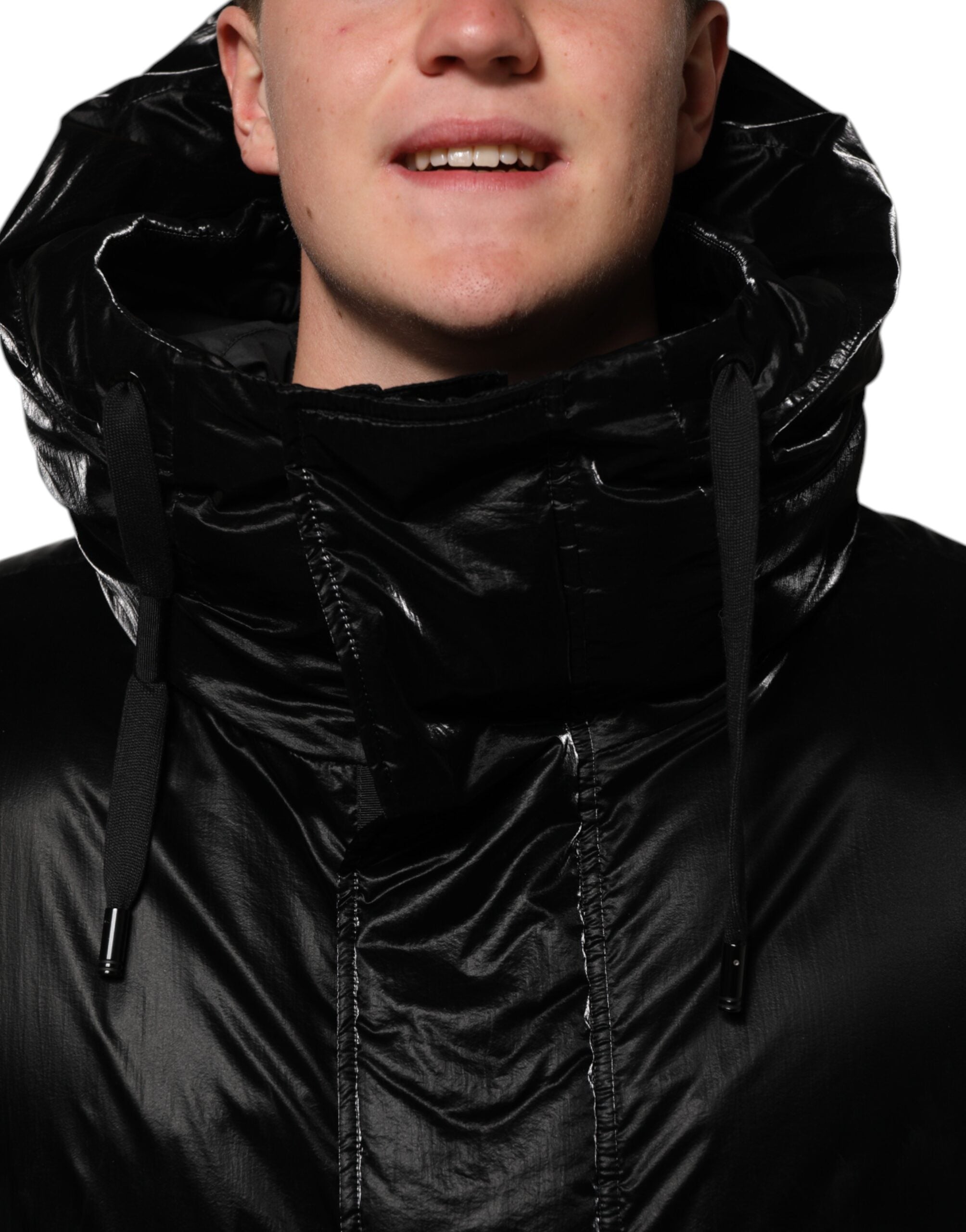 Dolce & Gabbana Black Logo Full Zip Hooded Quilted Men's Jacket (Pre-Owned)
