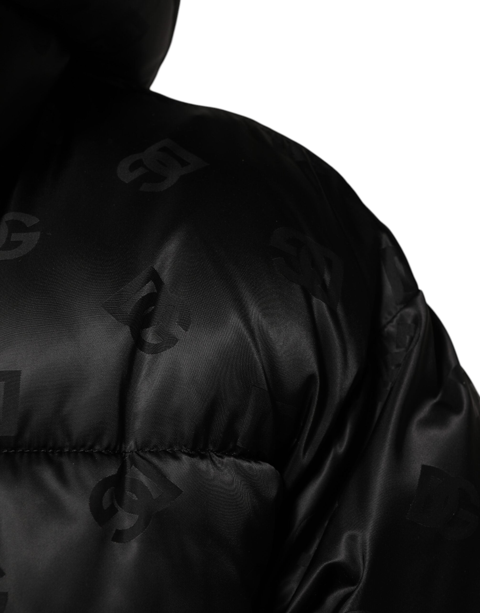Dolce & Gabbana Black Monogram Logo Puffer Nylon Hooded Men's Jacket (Pre-Owned)