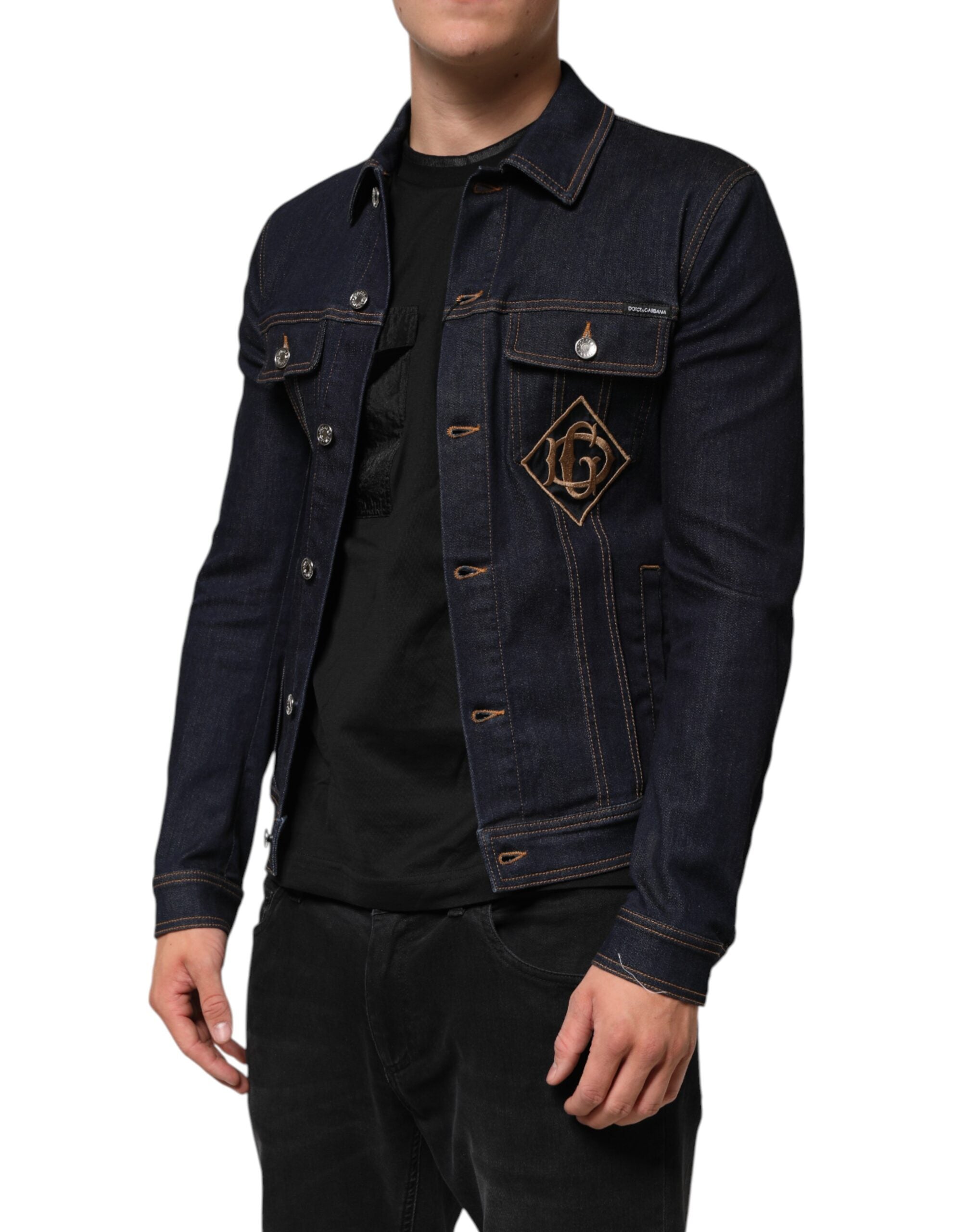Dolce & Gabbana Indigo Blue Denim Slim Fit Logo Patch Men's Jacket (Pre-Owned)