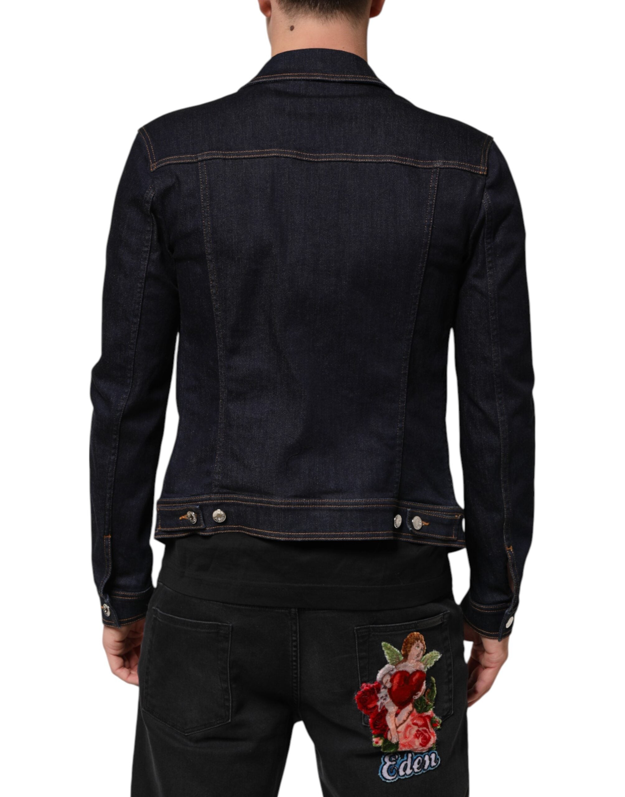 Dolce & Gabbana Indigo Blue Denim Slim Fit Logo Patch Men's Jacket (Pre-Owned)