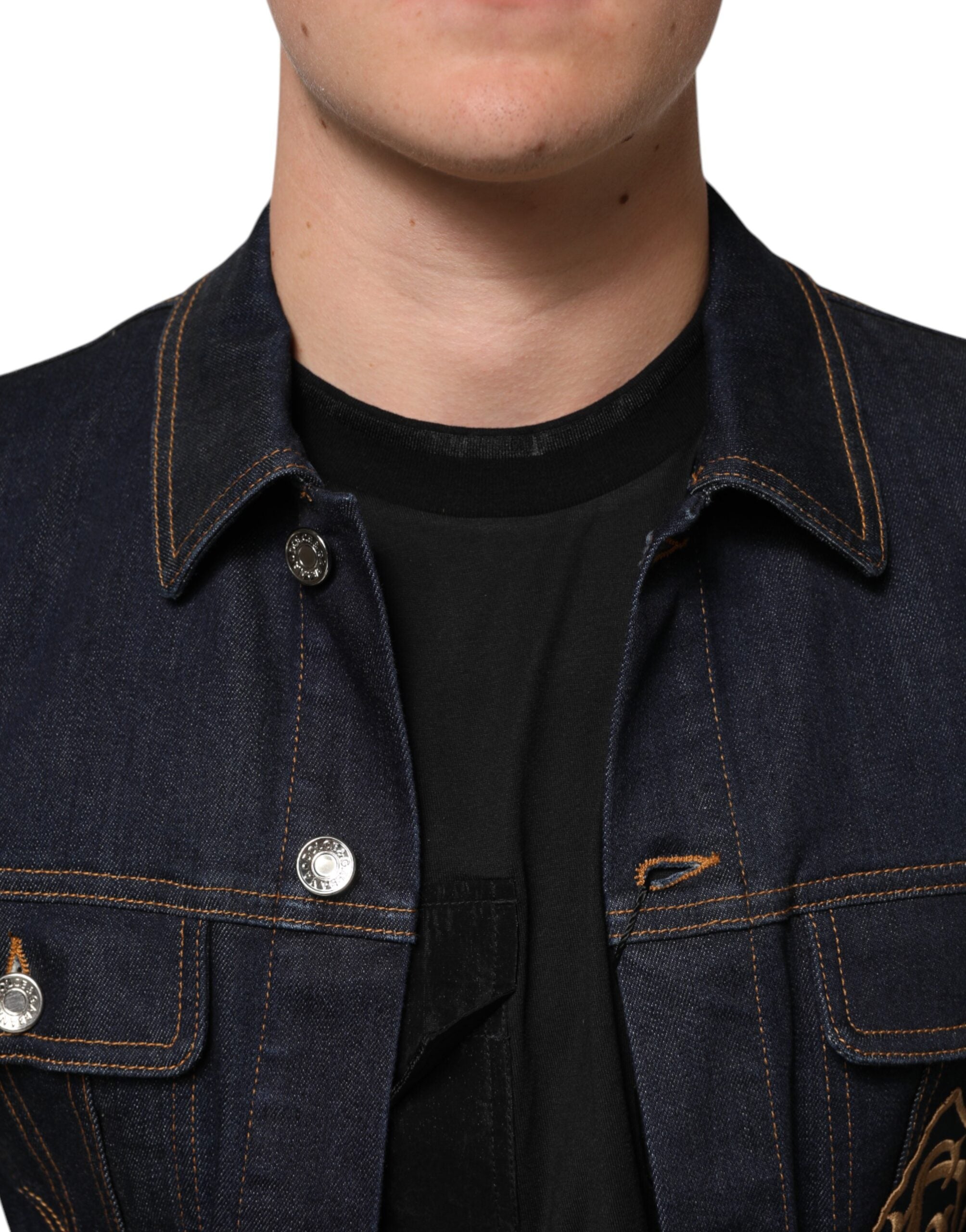 Dolce & Gabbana Indigo Blue Denim Slim Fit Logo Patch Men's Jacket (Pre-Owned)