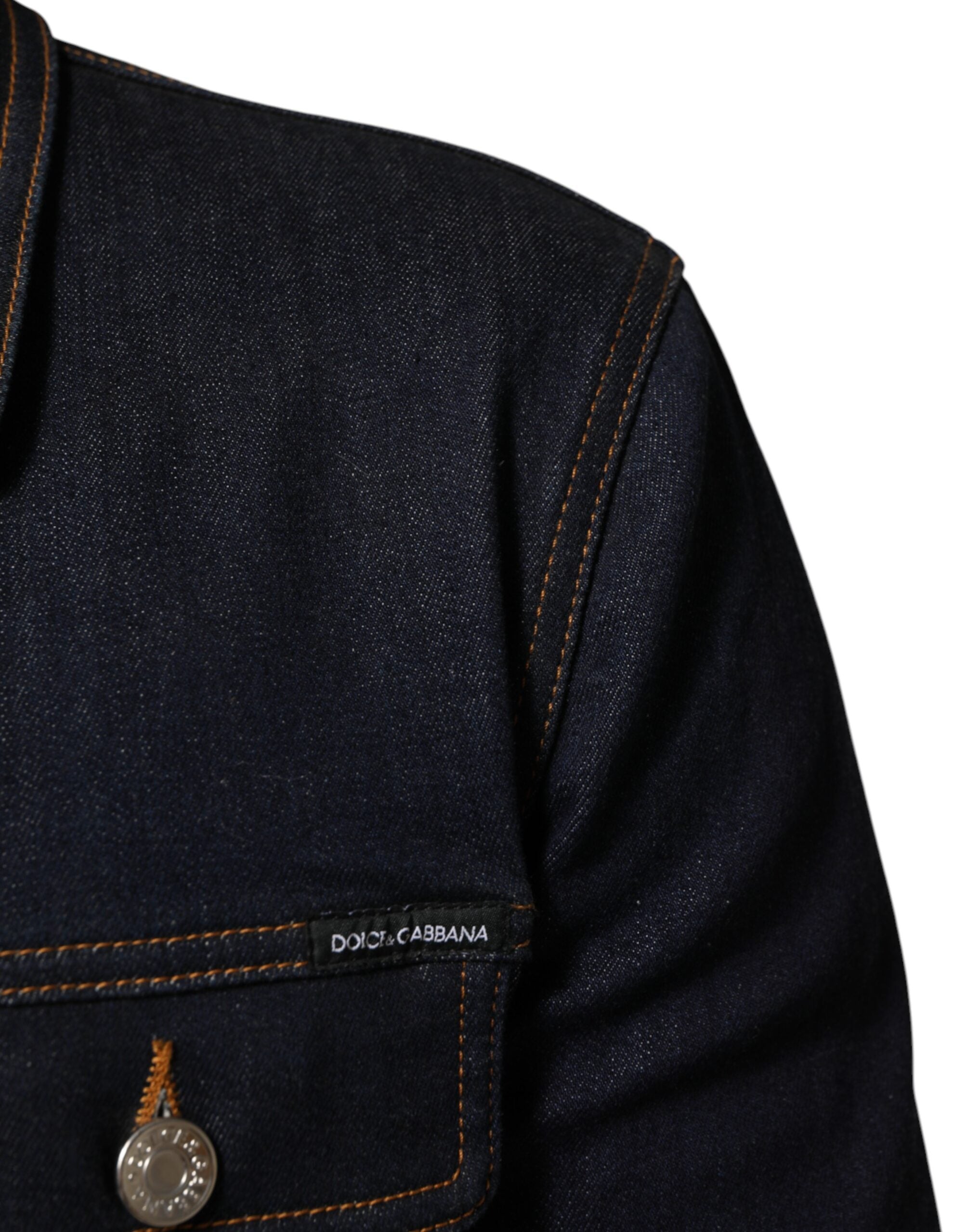 Dolce & Gabbana Indigo Blue Denim Slim Fit Logo Patch Men's Jacket (Pre-Owned)