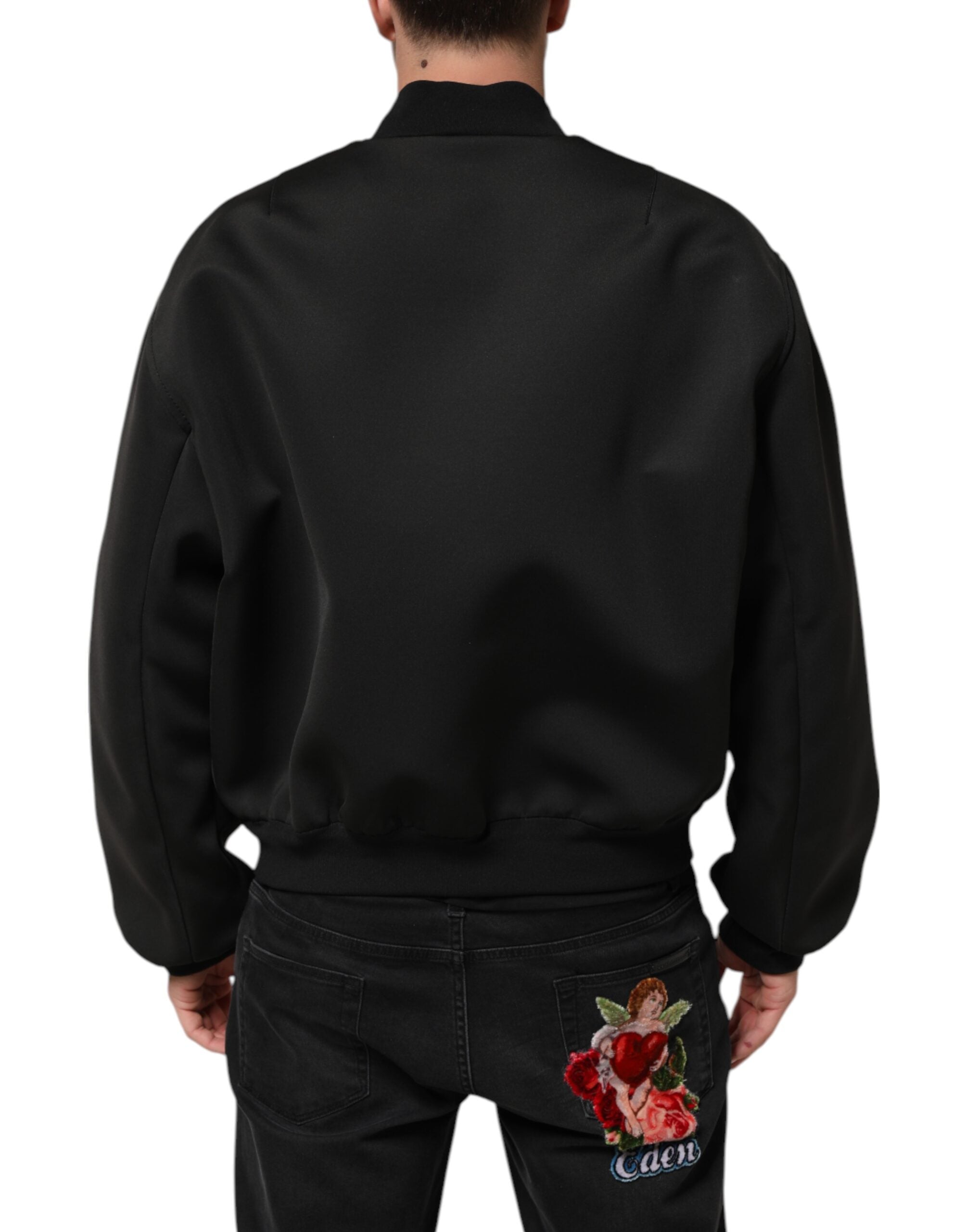 Dolce & Gabbana Black Polyester Logo Plaque Bomber Men's Jacket (Pre-Owned)