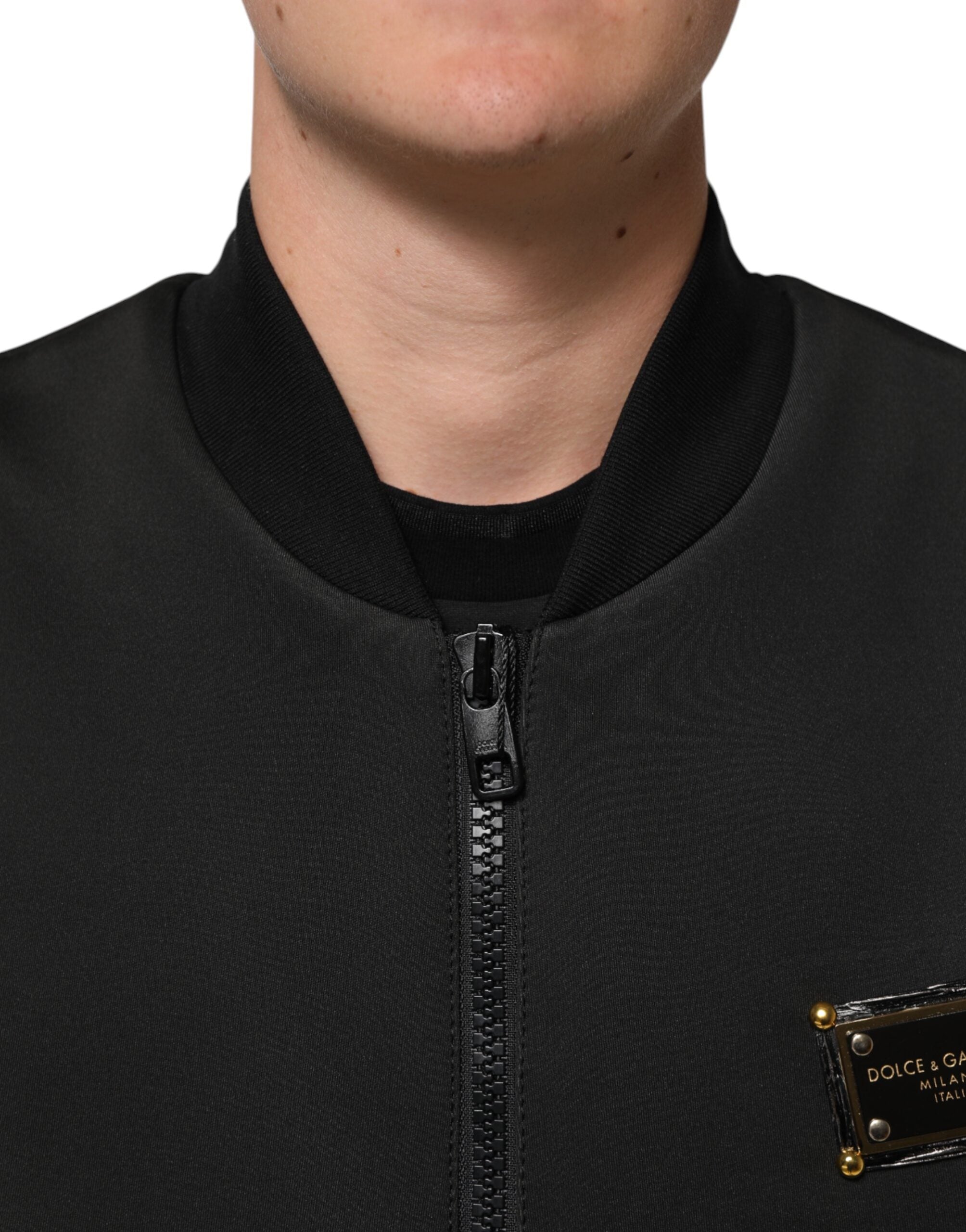 Dolce & Gabbana Black Polyester Logo Plaque Bomber Men's Jacket (Pre-Owned)