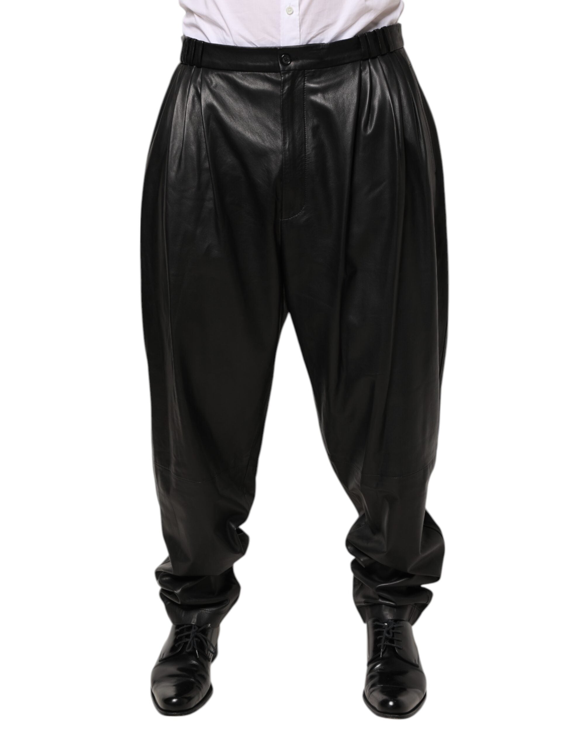 Dolce & Gabbana Black Lamb Leather Trousers Men Men's Pants (Pre-Owned)