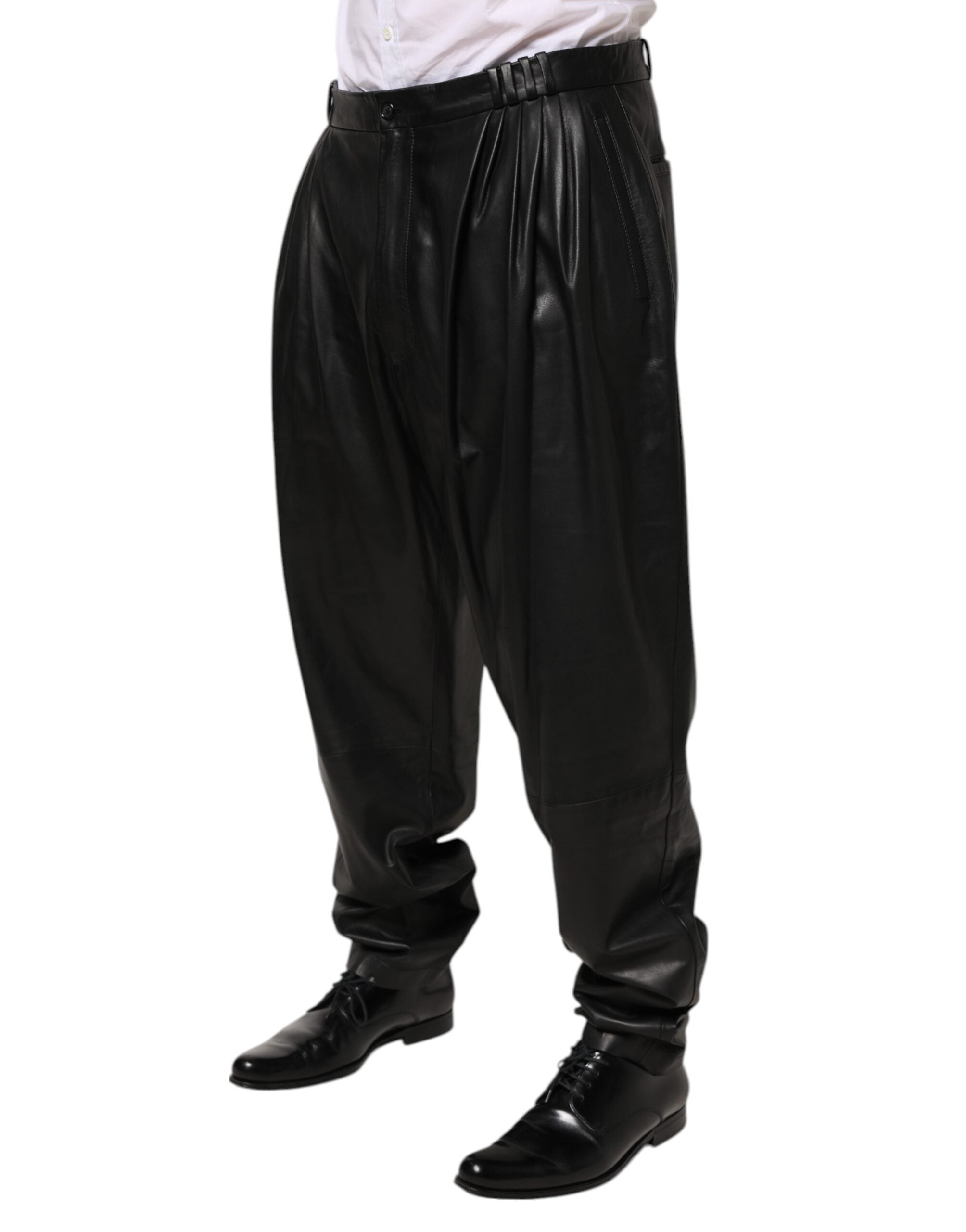Dolce & Gabbana Black Lamb Leather Trousers Men Men's Pants (Pre-Owned)