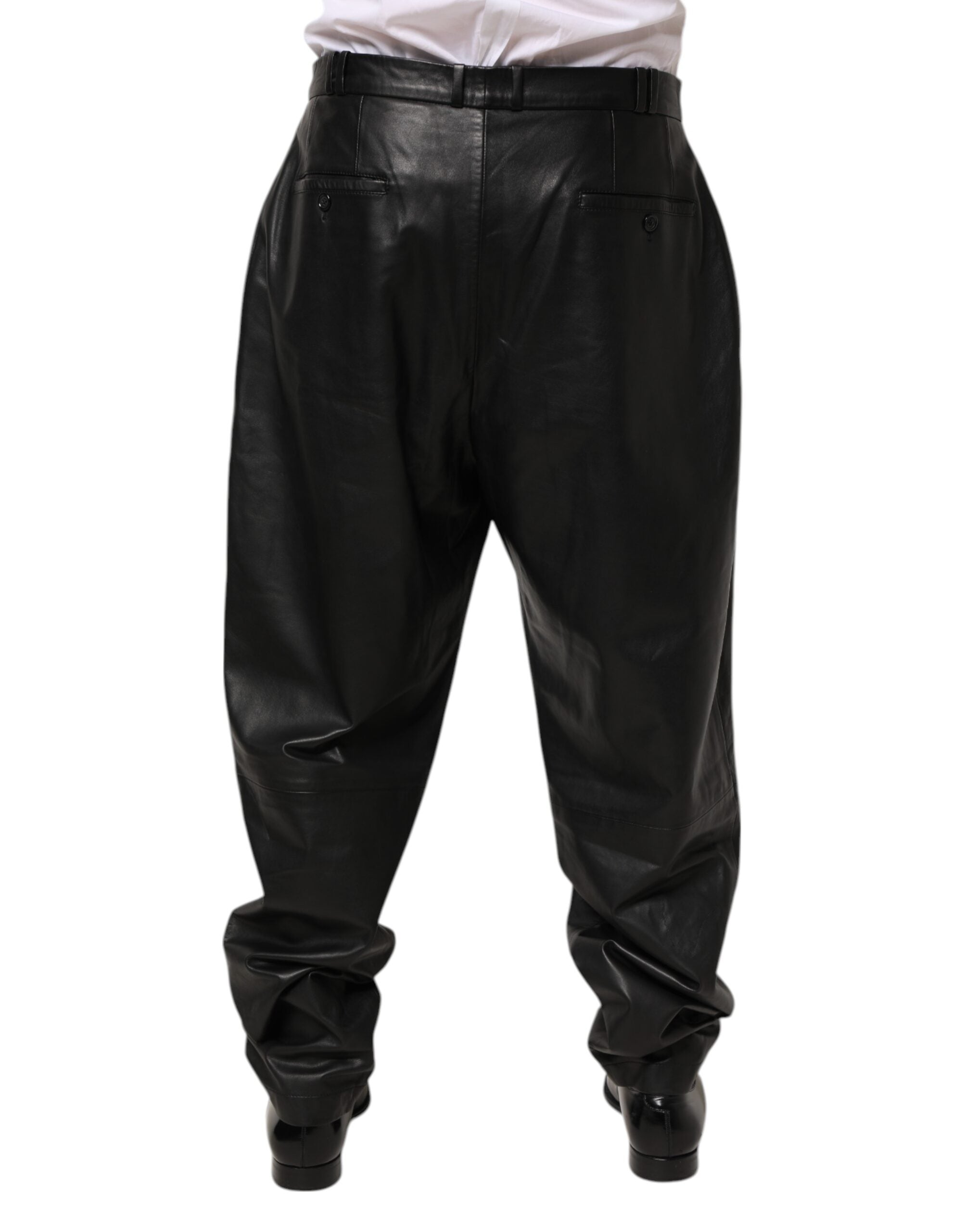 Dolce & Gabbana Black Lamb Leather Trousers Men Men's Pants (Pre-Owned)