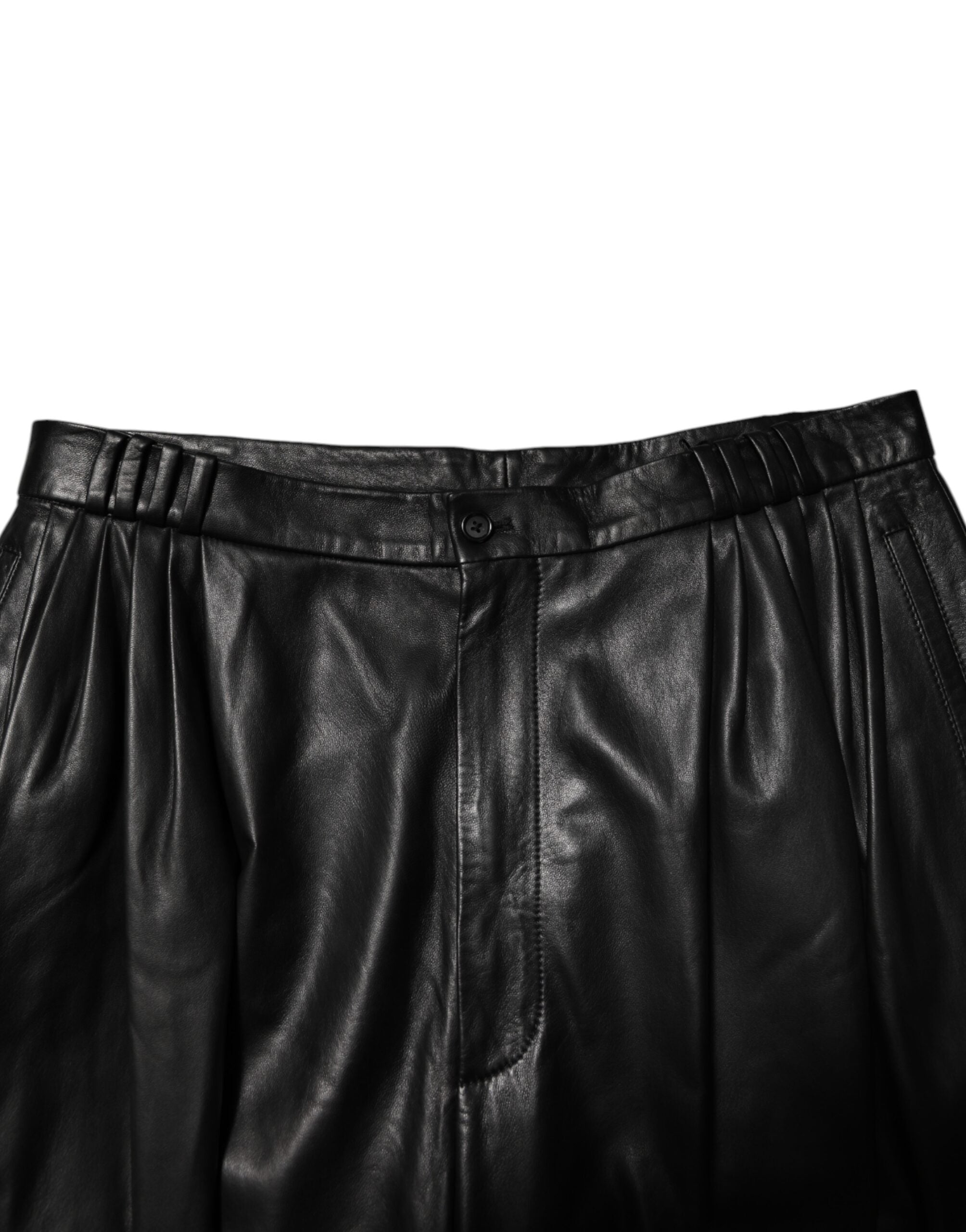 Dolce & Gabbana Black Lamb Leather Trousers Men Men's Pants (Pre-Owned)