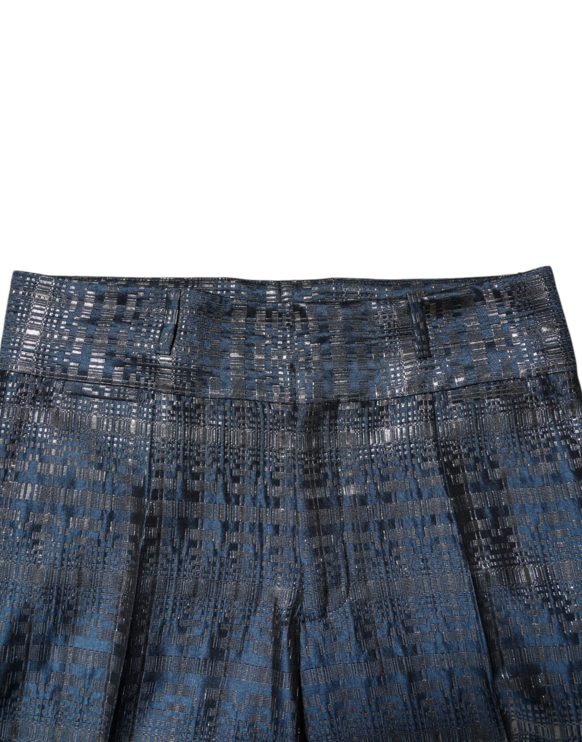 Dolce & Gabbana Blue Silver Shiny Silk Skinny Men Trouser Men's Pants