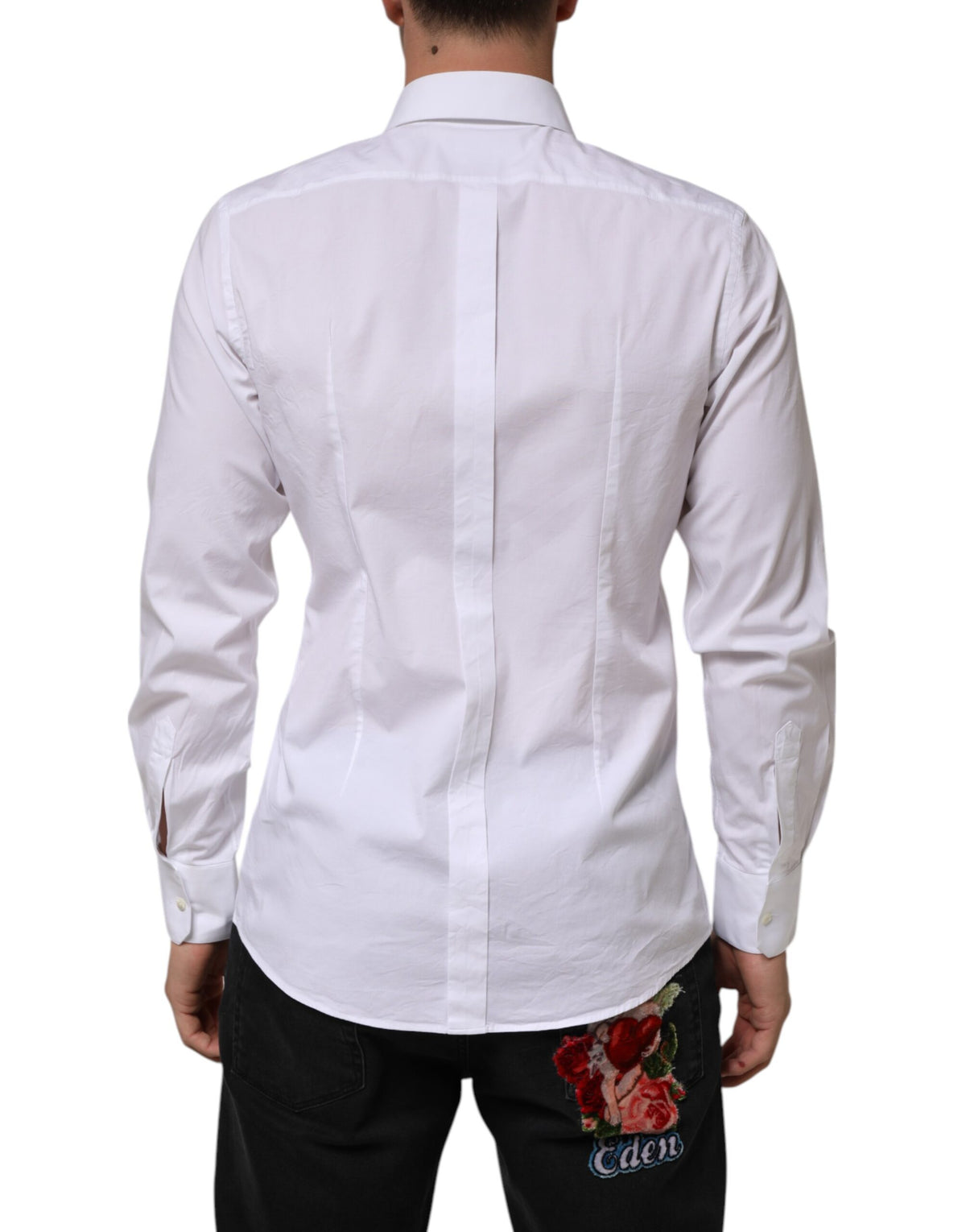 Dolce & Gabbana White Cotton GOLD Long Sleeves Formal Men Men's Shirt