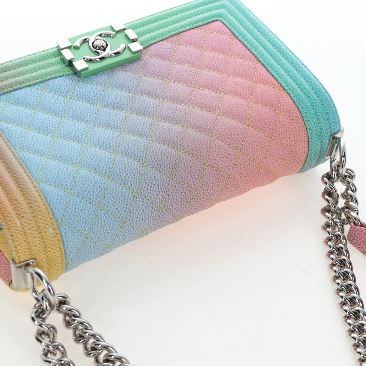 Chanel Rainbow Boy Flap Quilted Painted Caviar Multicolour Leather Shoulder Bag Bag (Pre-Owned)