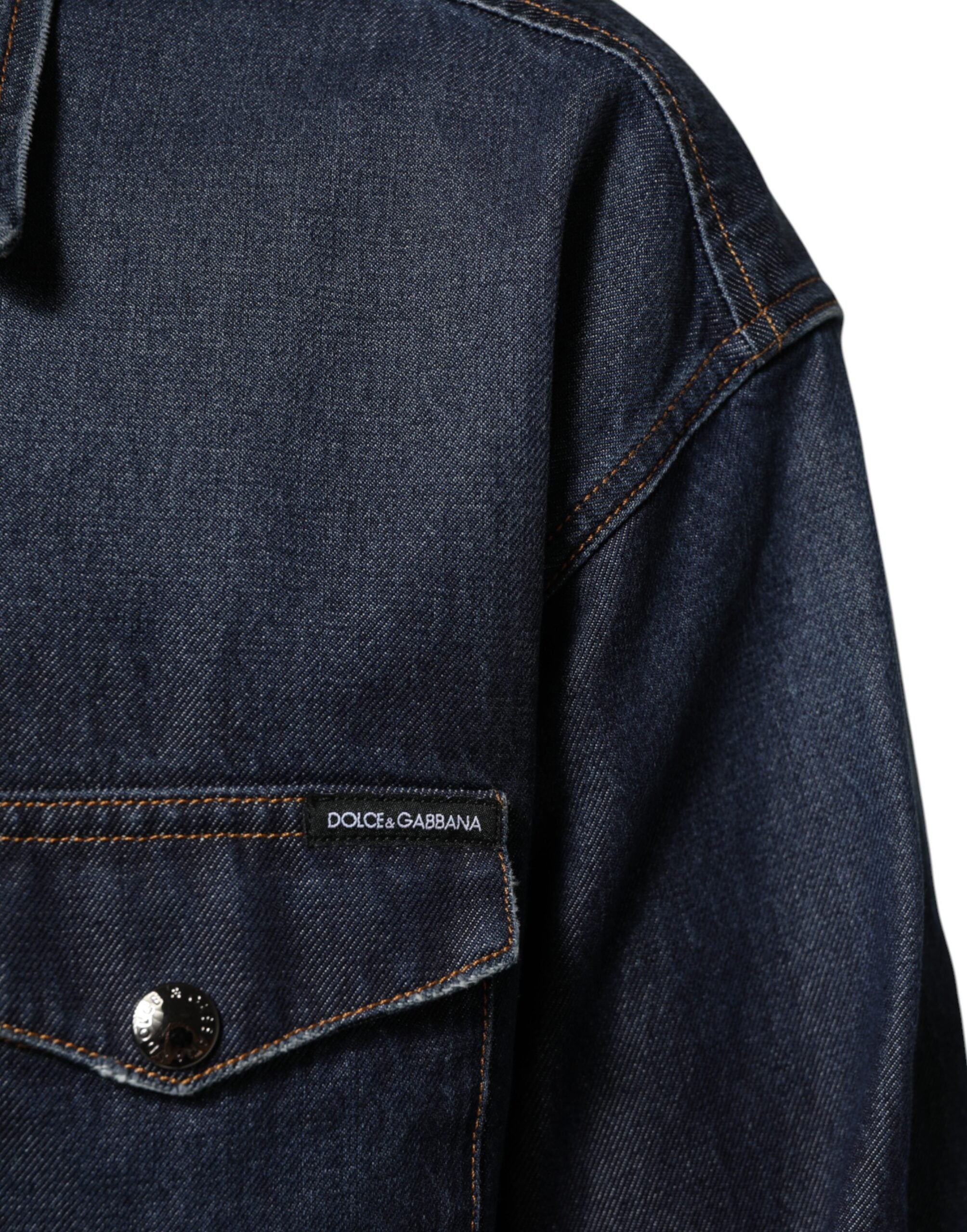 Dolce & Gabbana Blue Denim Button Casual Logo Patch Men Men's Shirt