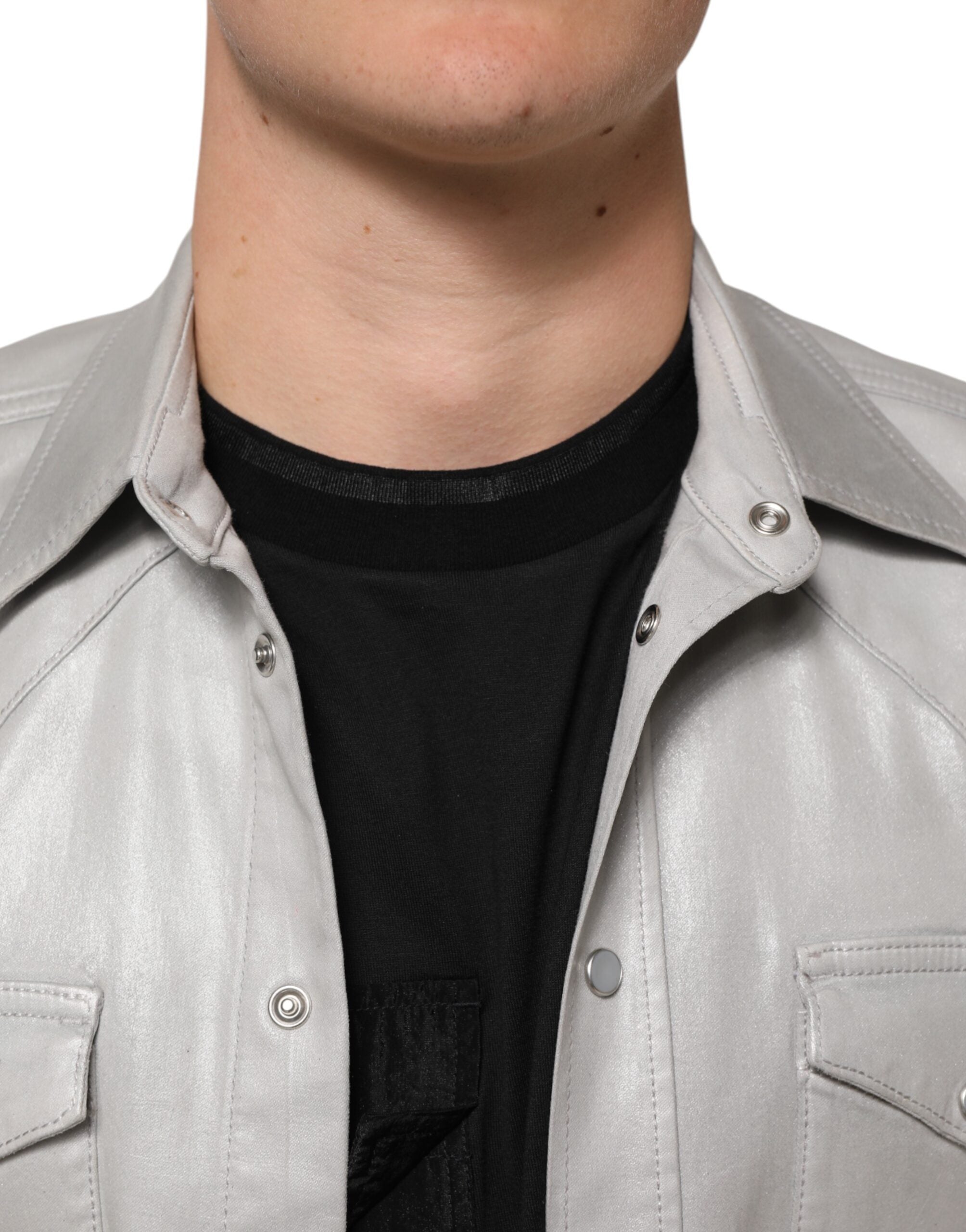 Dolce & Gabbana Metallic Gray Cotton Button Down Men Men's Shirt (Pre-Owned)