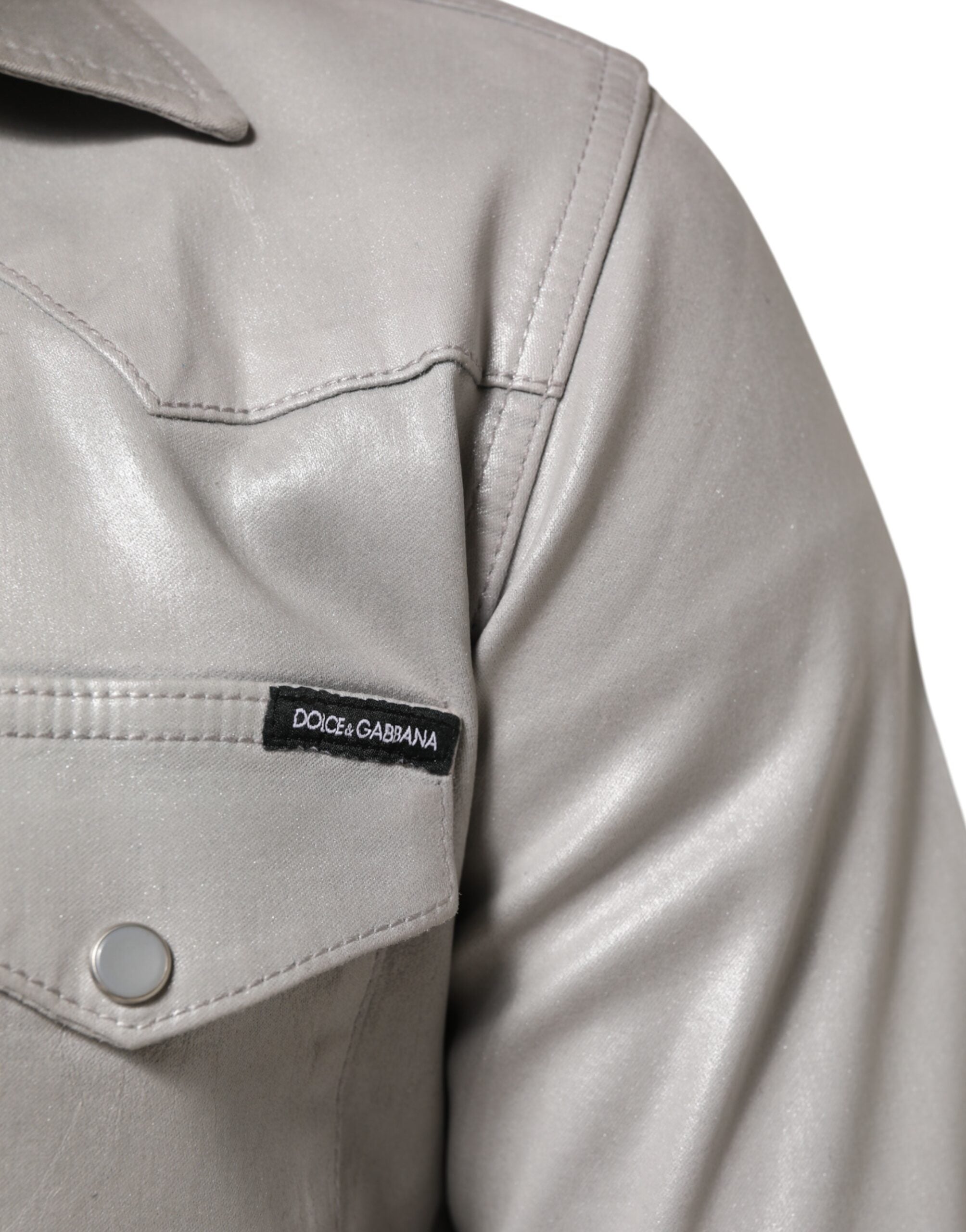 Dolce & Gabbana Metallic Gray Cotton Button Down Men Men's Shirt (Pre-Owned)
