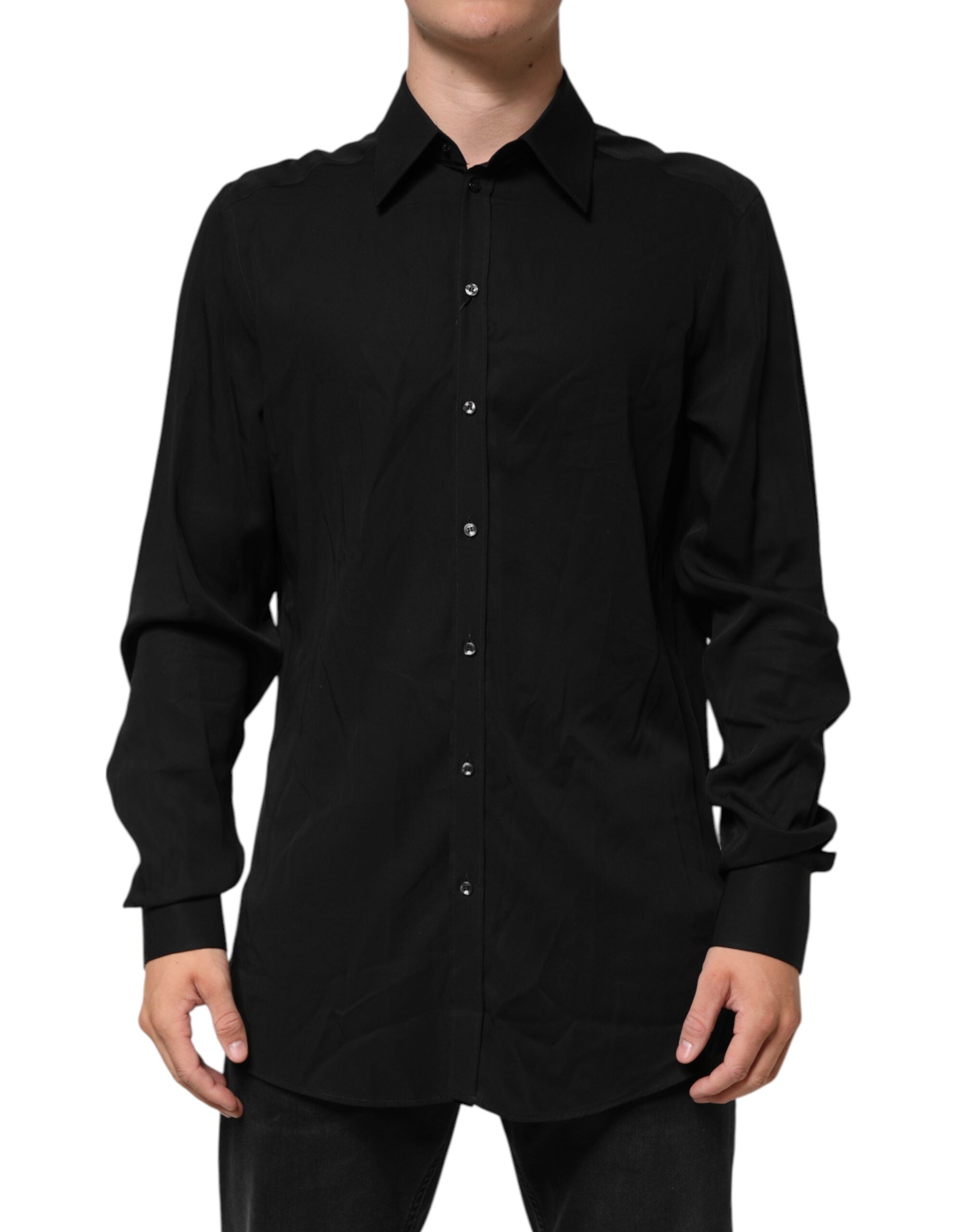 Dolce & Gabbana Black Viscose Long Sleeve Formal Dress Men's Shirt