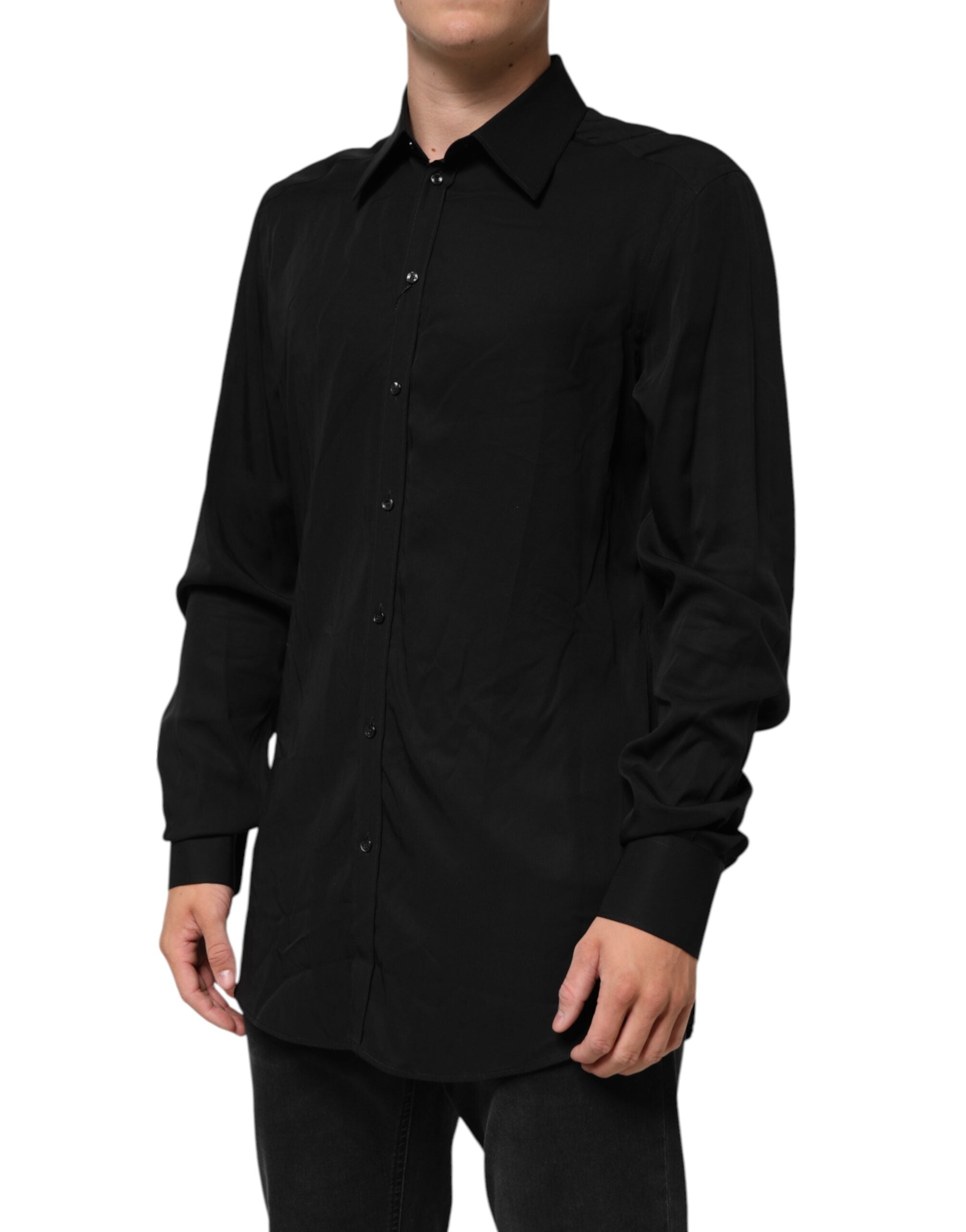 Dolce & Gabbana Black Viscose Long Sleeve Formal Dress Men's Shirt