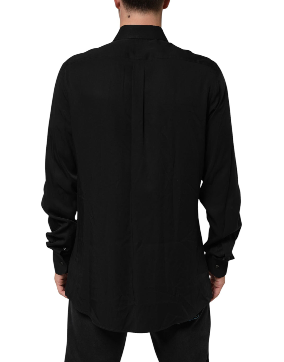 Dolce & Gabbana Black Viscose Long Sleeve Formal Dress Men's Shirt