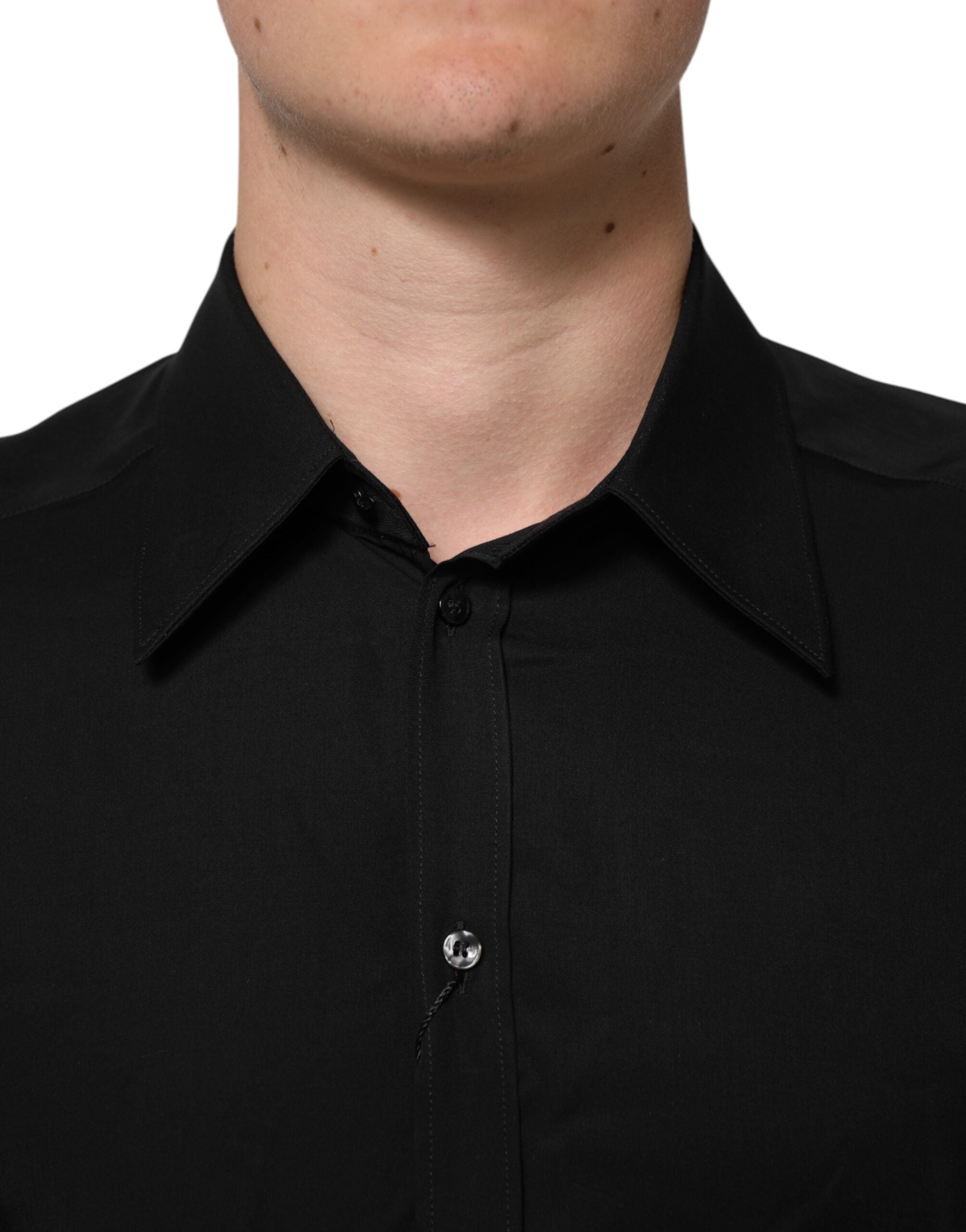 Dolce & Gabbana Black Viscose Long Sleeve Formal Dress Men's Shirt