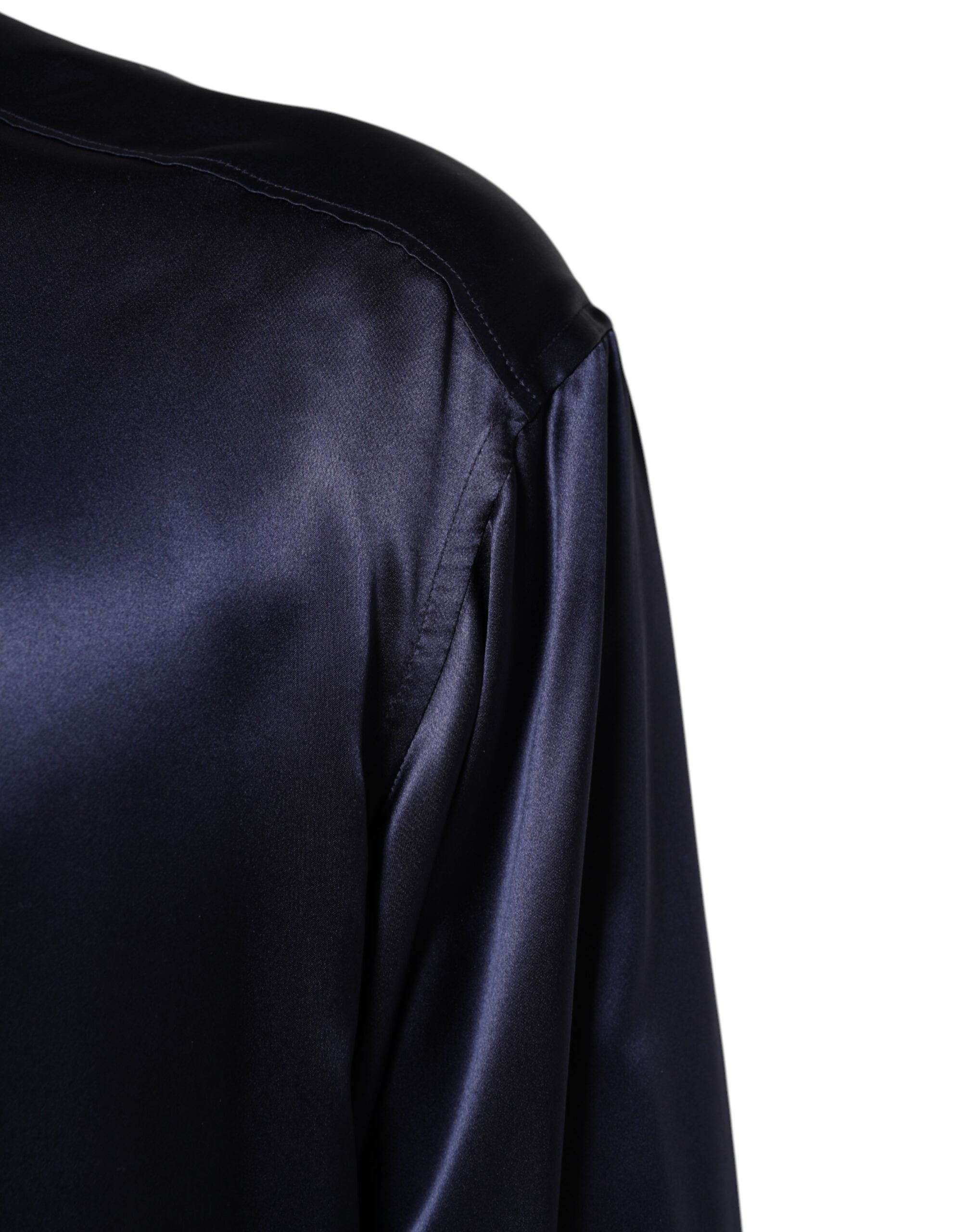 Dolce & Gabbana Navy Silk Long Sleeve Mandarin Collar Men's Shirt (Pre-Owned)