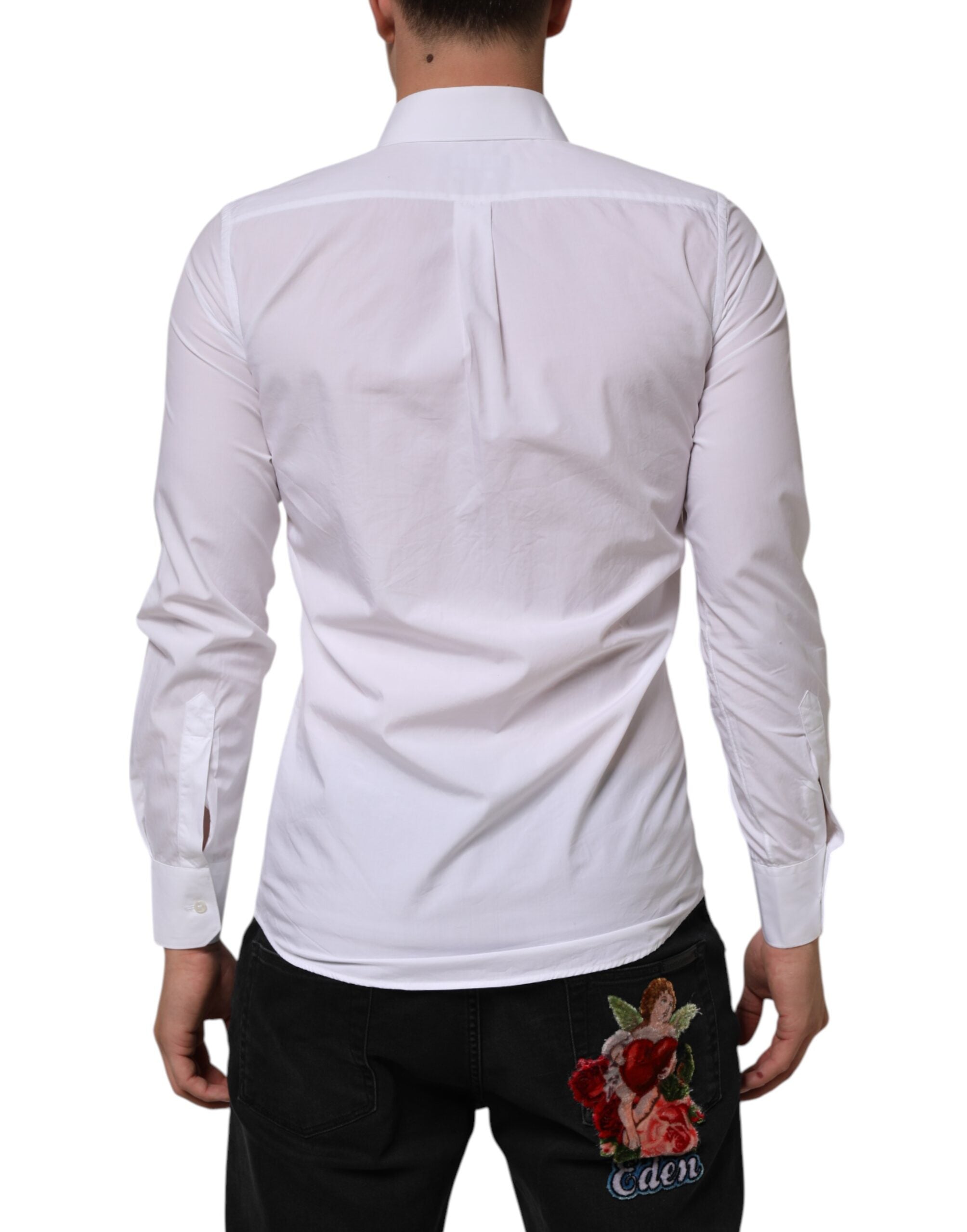 Dolce & Gabbana White Cotton MARTINI Long Sleeve Dress Men's Shirt
