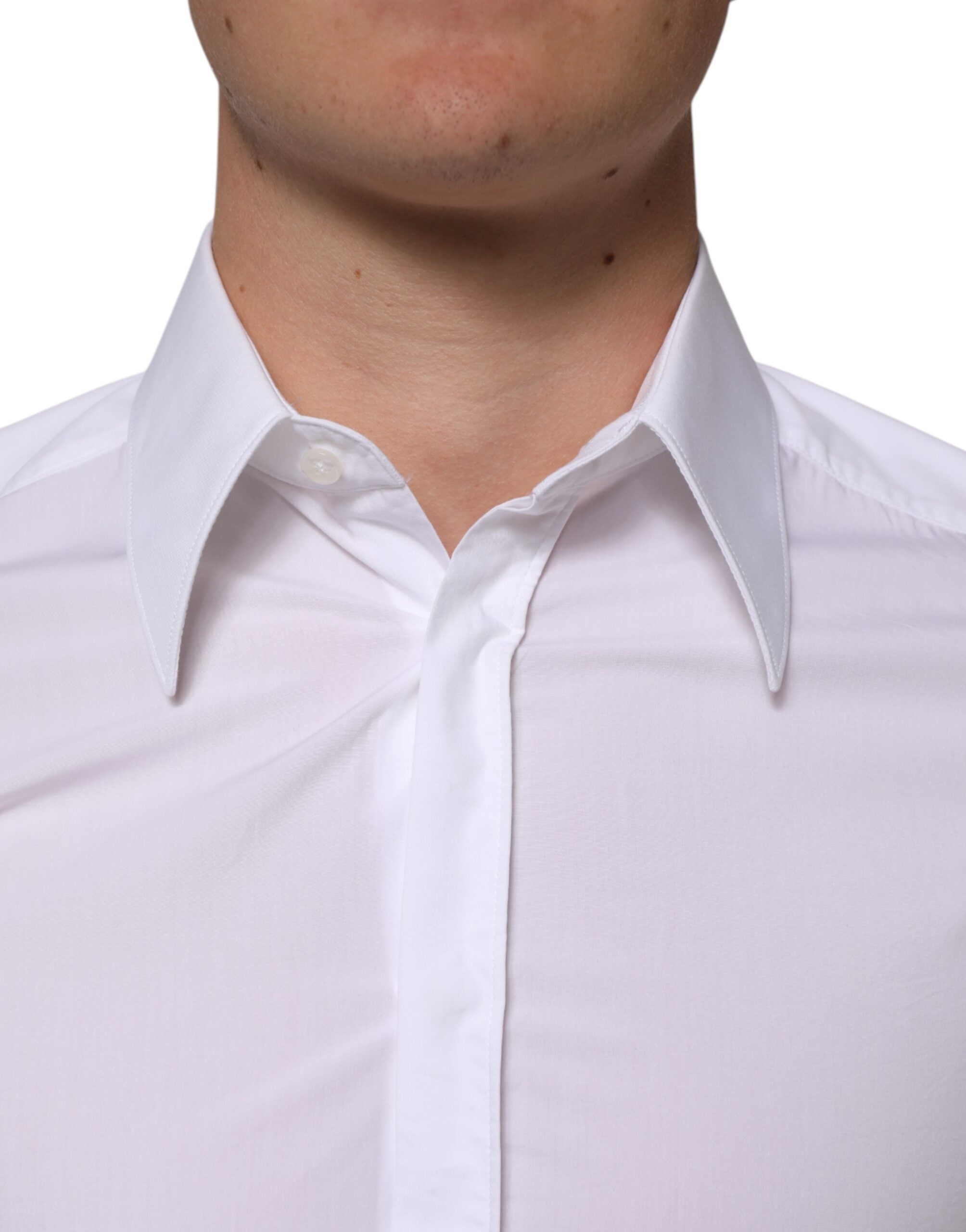 Dolce & Gabbana White Cotton MARTINI Long Sleeve Dress Men's Shirt