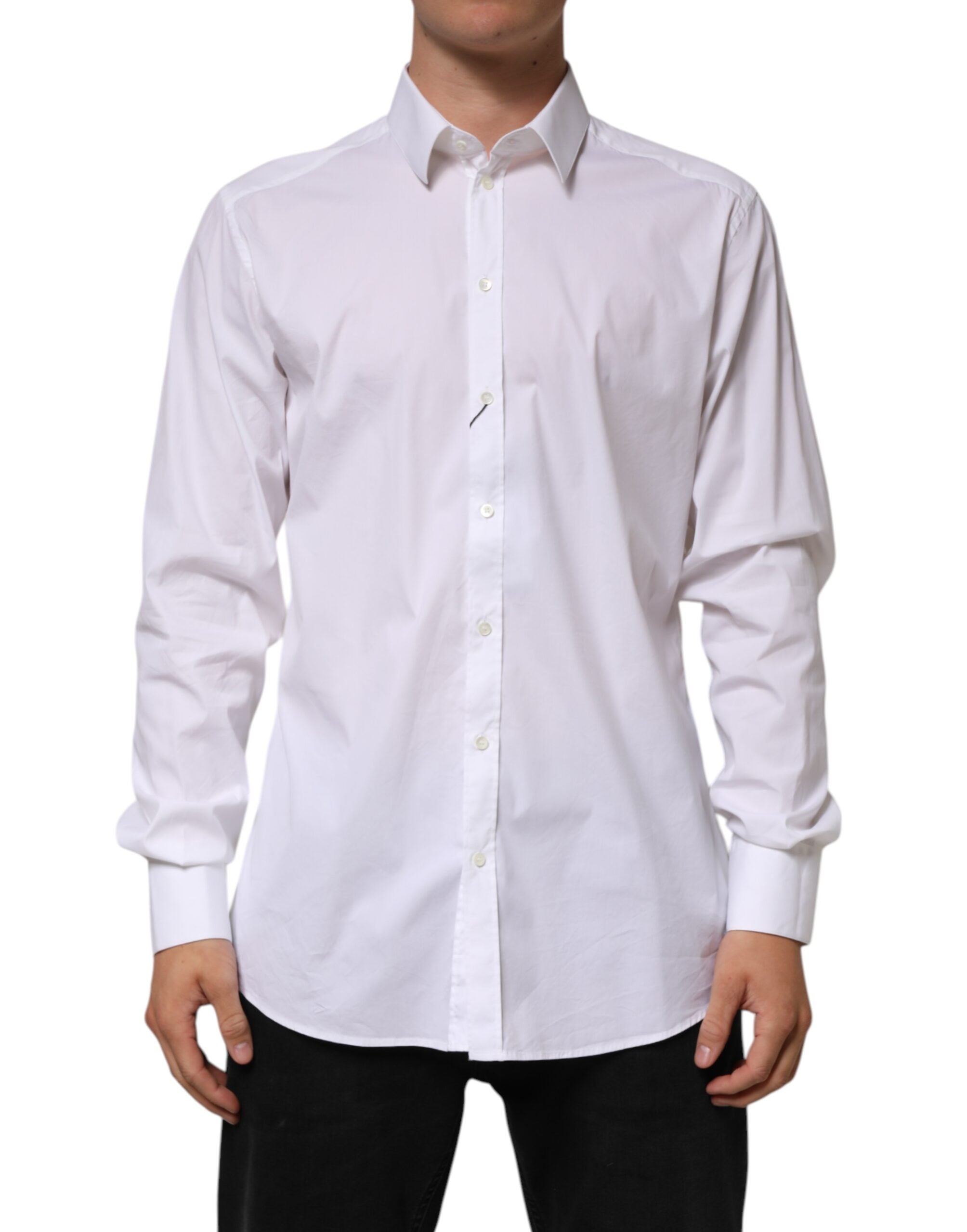 Dolce & Gabbana White Cotton GOLD Long Sleeves Formal Men's Shirt