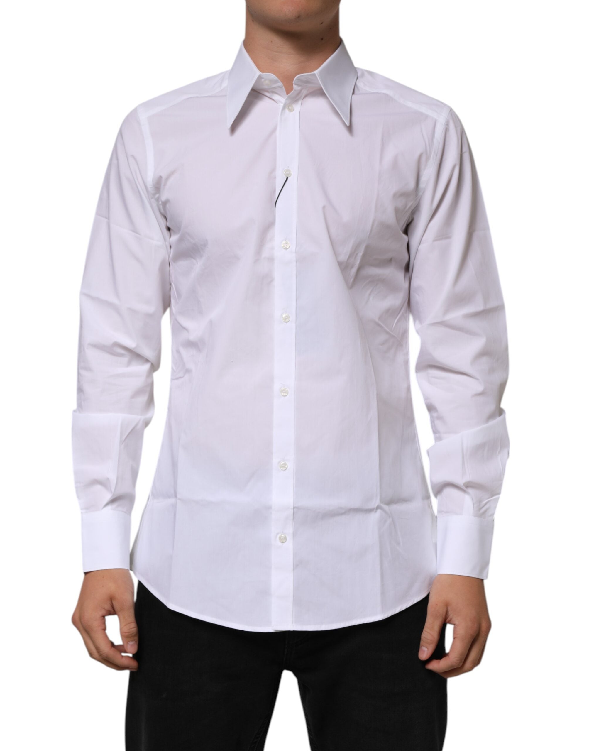 Dolce & Gabbana White Cotton Slim Fit Dress Formal Men Men's Shirt (Pre-Owned)