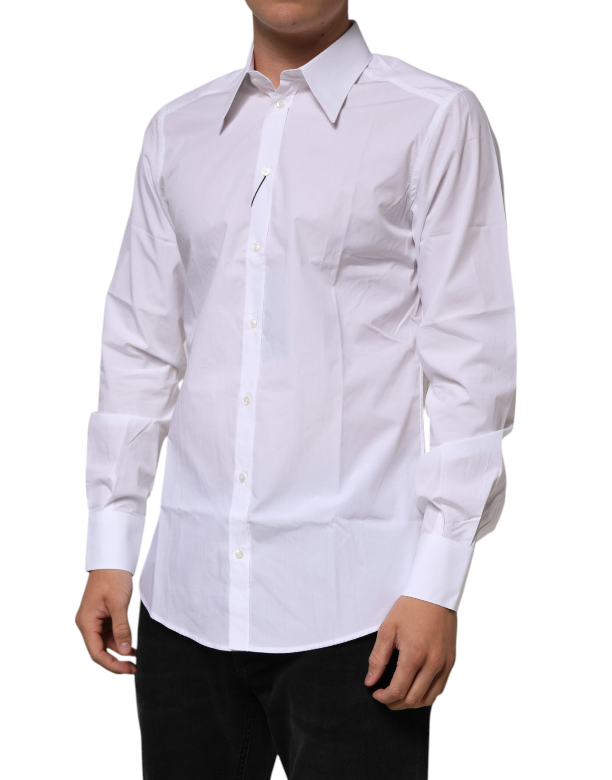 Dolce & Gabbana White Cotton Slim Fit Dress Formal Men Men's Shirt (Pre-Owned)