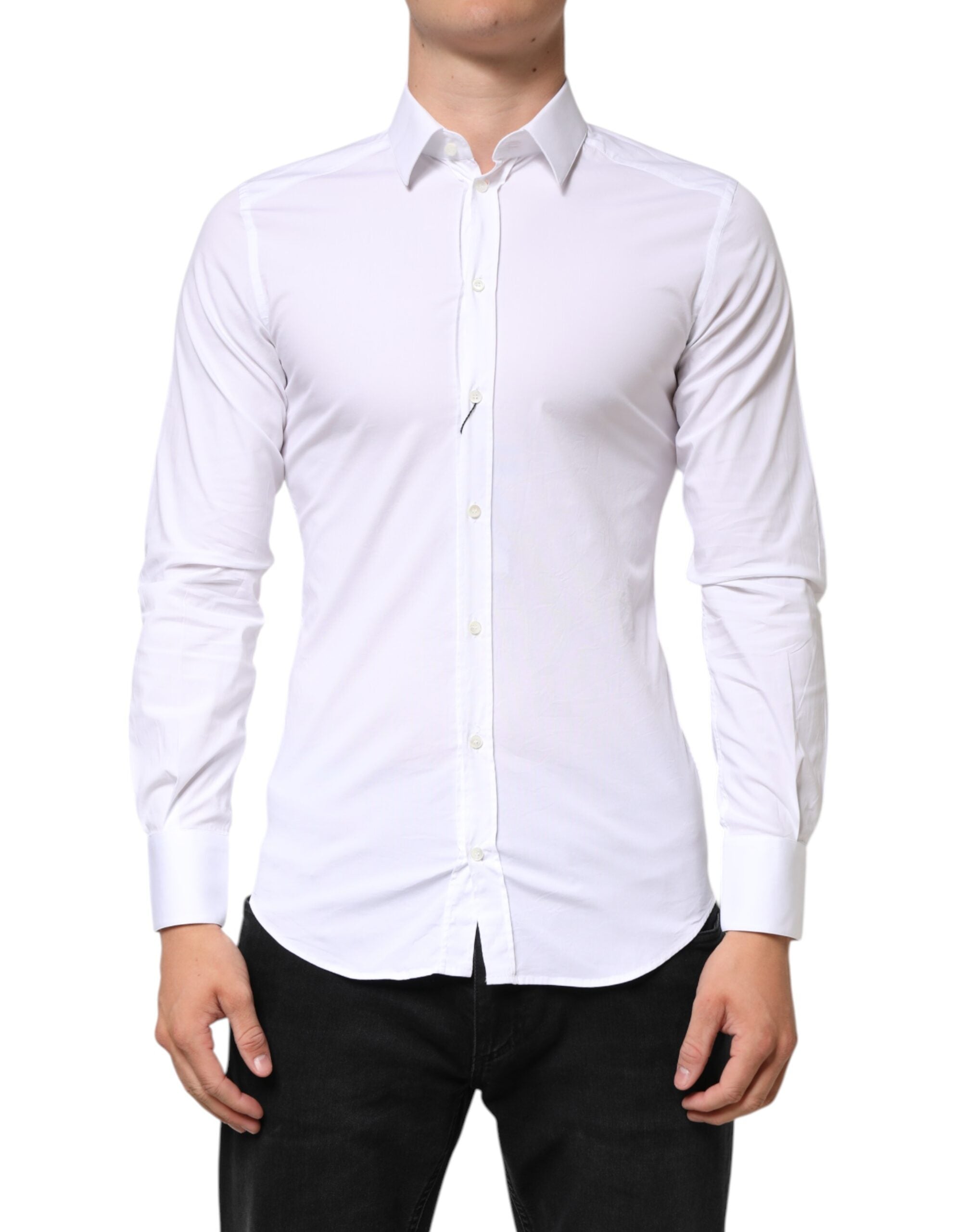 Dolce & Gabbana White GOLD Cotton Long Sleeves Dress Men Men's Shirt (Pre-Owned)