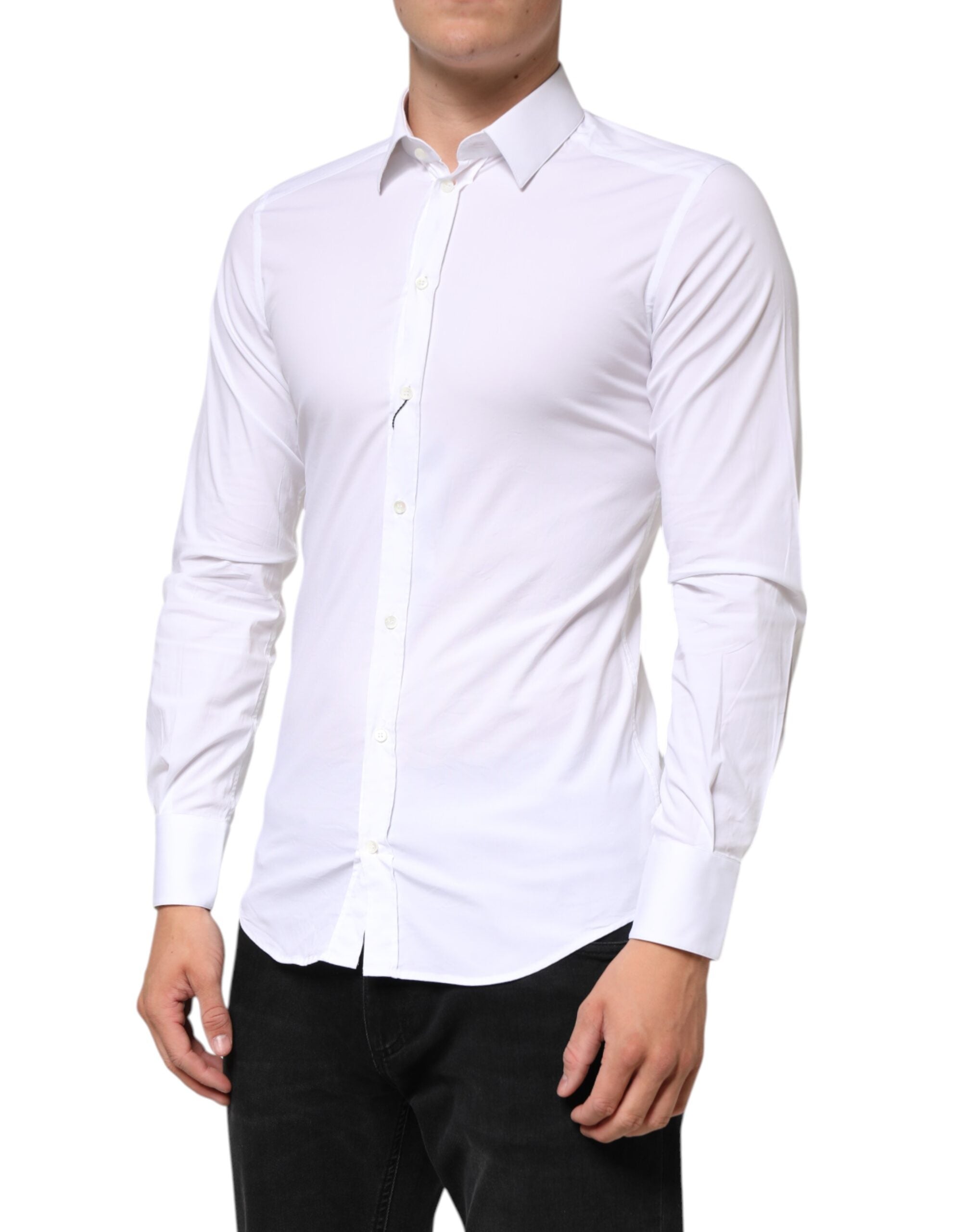 Dolce & Gabbana White GOLD Cotton Long Sleeves Dress Men Men's Shirt (Pre-Owned)