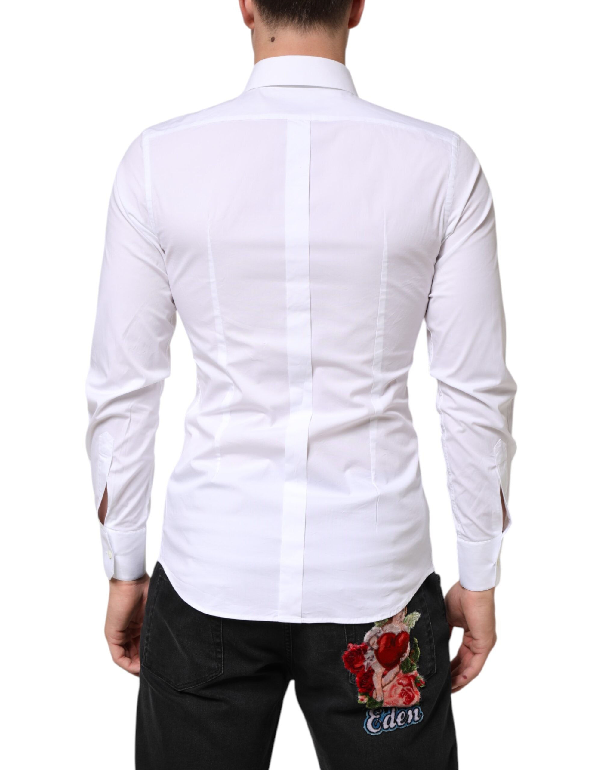 Dolce & Gabbana White GOLD Cotton Long Sleeves Dress Men Men's Shirt (Pre-Owned)