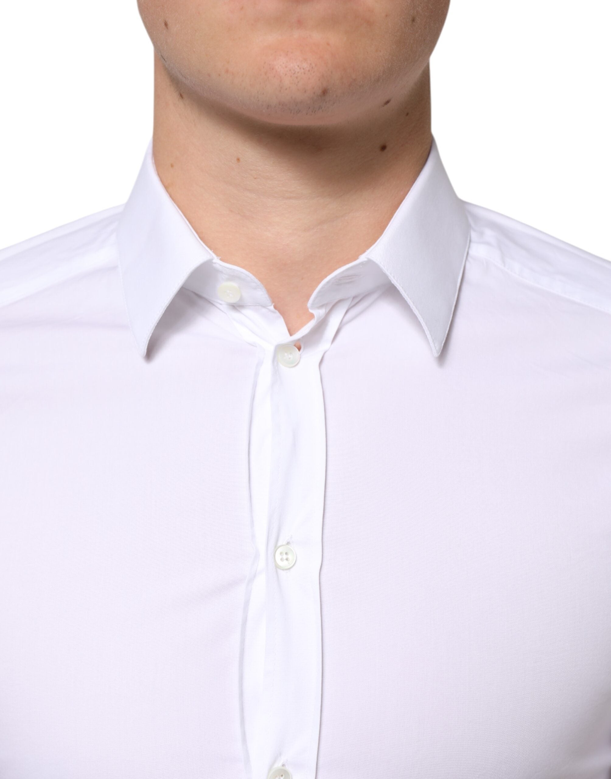 Dolce & Gabbana White GOLD Cotton Long Sleeves Dress Men Men's Shirt (Pre-Owned)