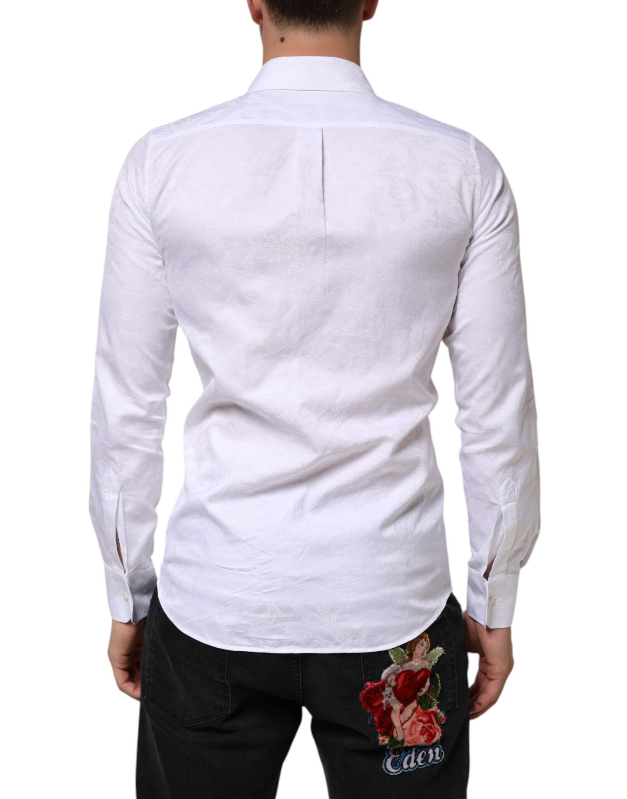 Dolce & Gabbana White Cotton MARTINI Paisley Jacquard Men's Shirt