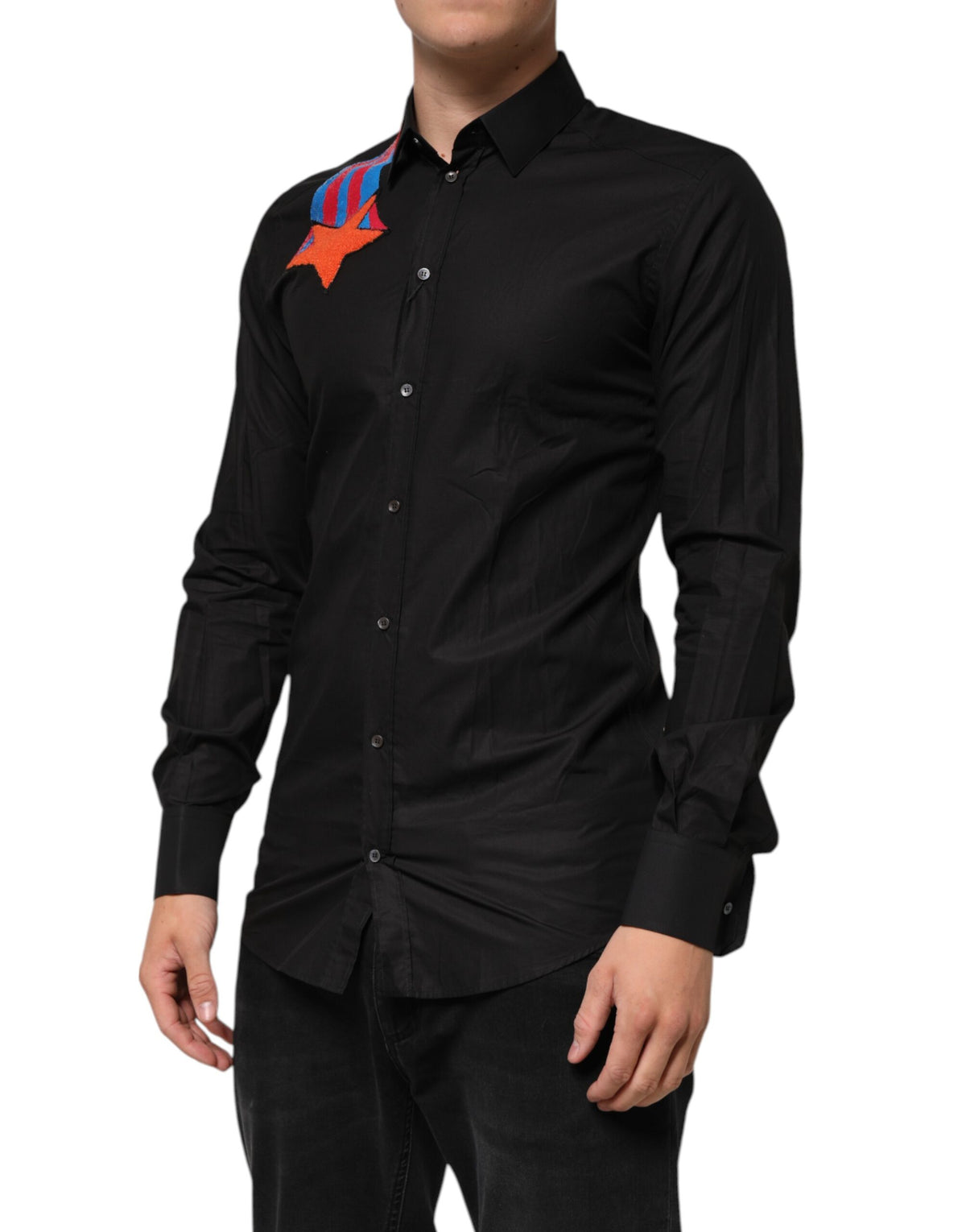 Dolce & Gabbana Black Cotton Star Sequin Dress Formal Men Men's Shirt (Pre-Owned)