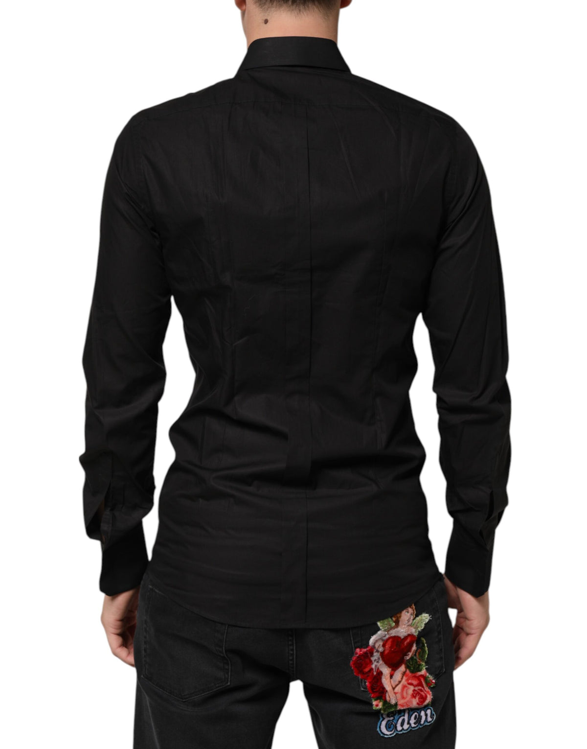 Dolce & Gabbana Black Cotton Star Sequin Dress Formal Men Men's Shirt (Pre-Owned)