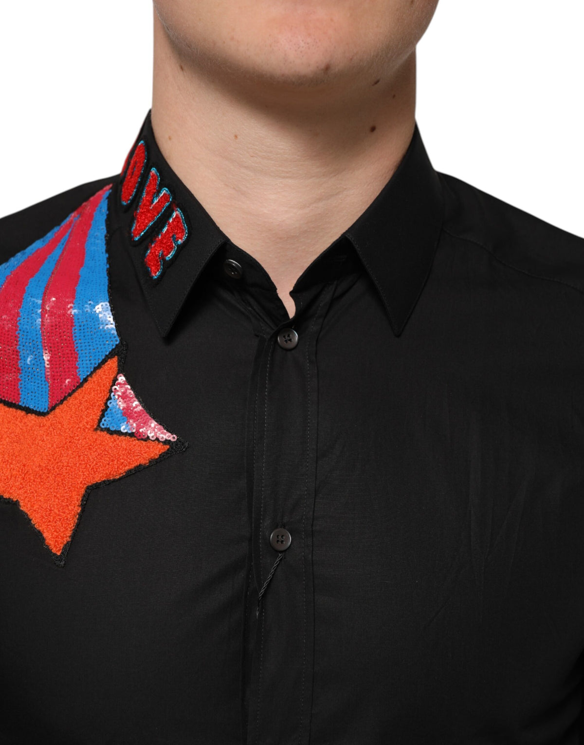 Dolce & Gabbana Black Cotton Star Sequin Dress Formal Men Men's Shirt (Pre-Owned)
